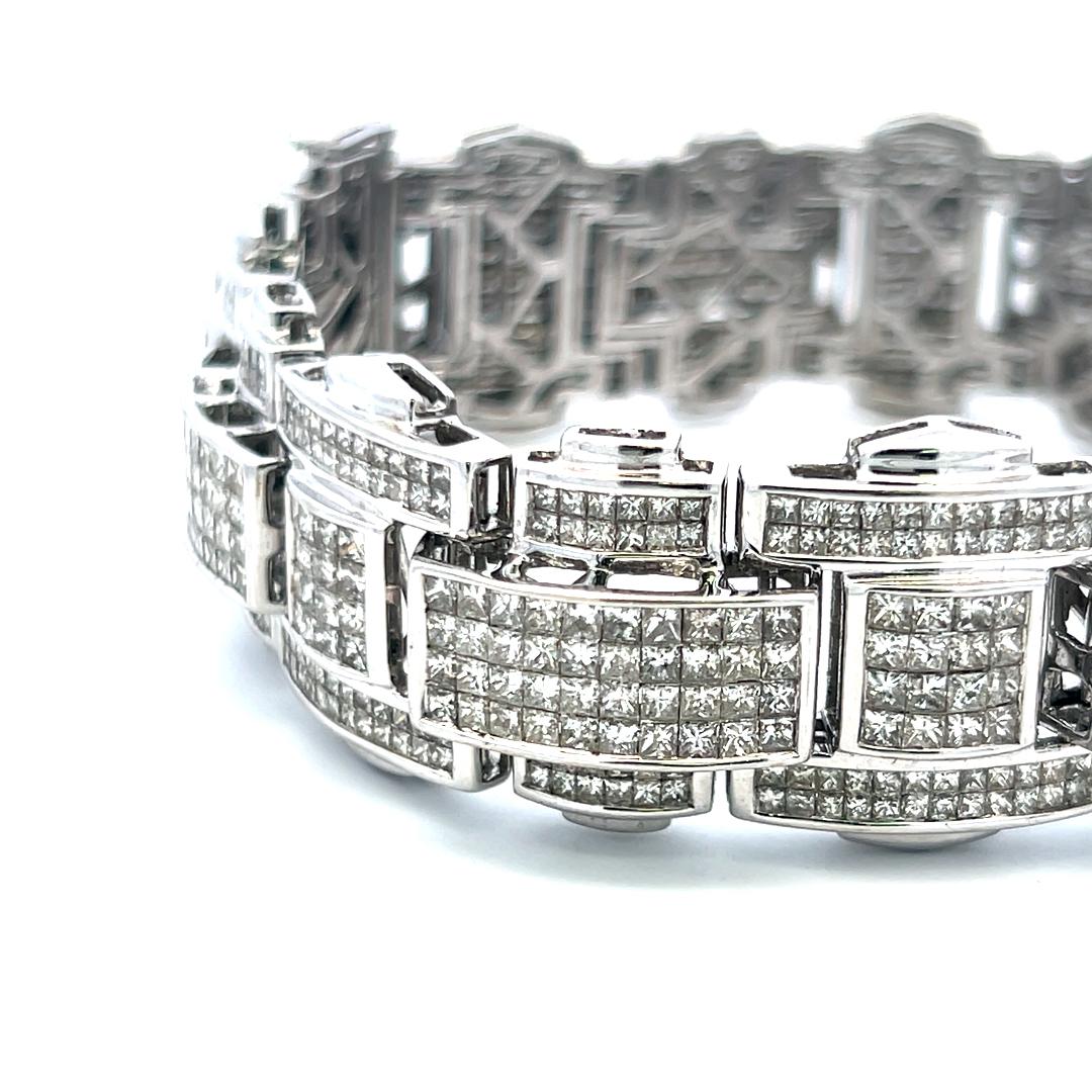 43.80 Carat Princess Cut Diamond Link Bracelet 14K White Gold Vintage Estate