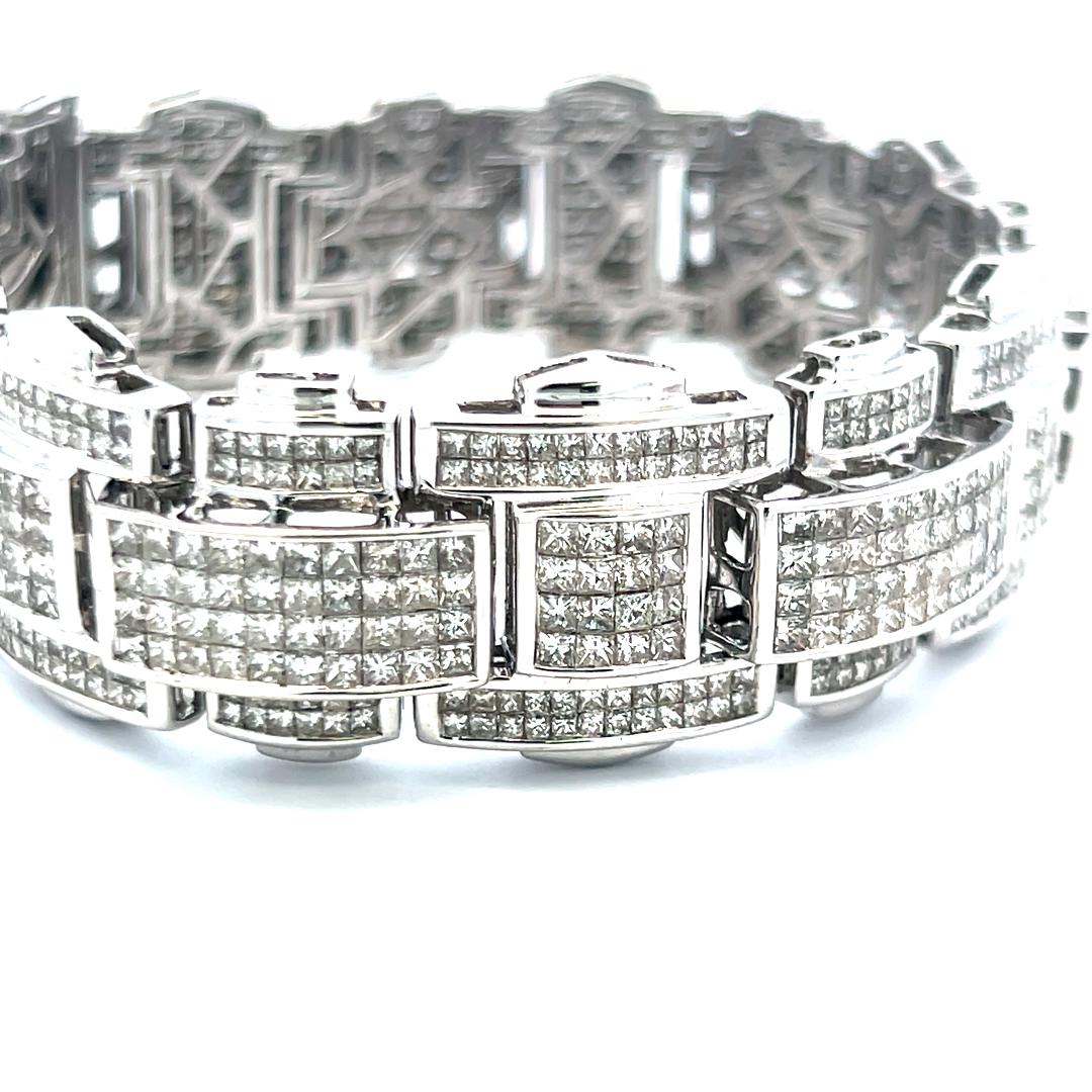 43.80 Carat Princess Cut Diamond Link Bracelet 14K White Gold Vintage Estate