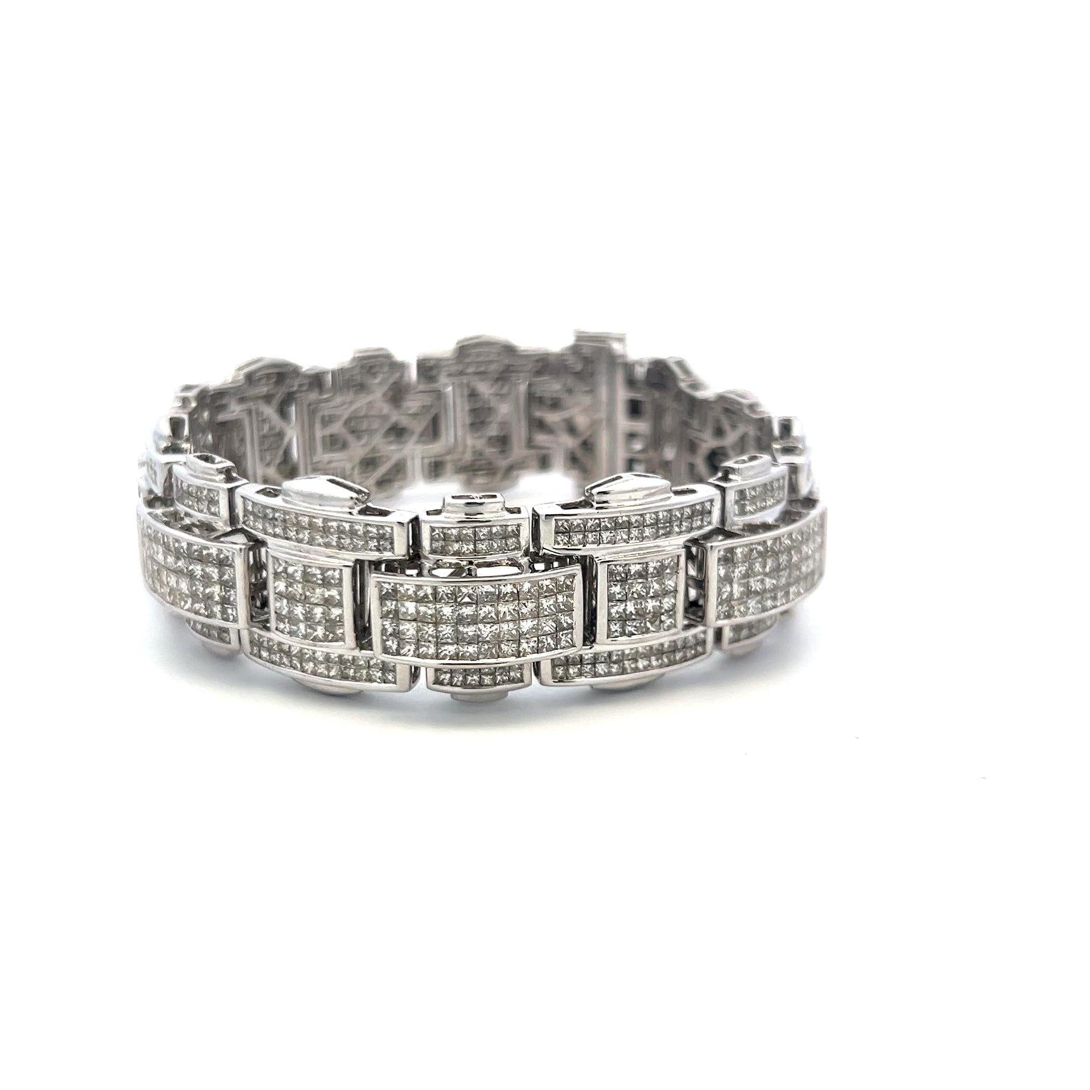 43.80 Carat Princess Cut Diamond Link Bracelet 14K White Gold Vintage Estate