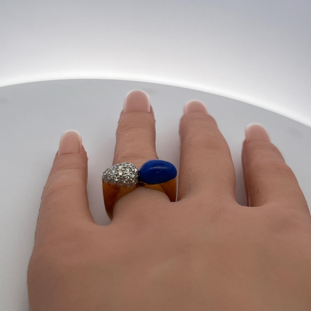 18K YG Cocktail Ring with 0.5 Carat Round G SI Diamonds & 1 Carat Lapis Lazuli