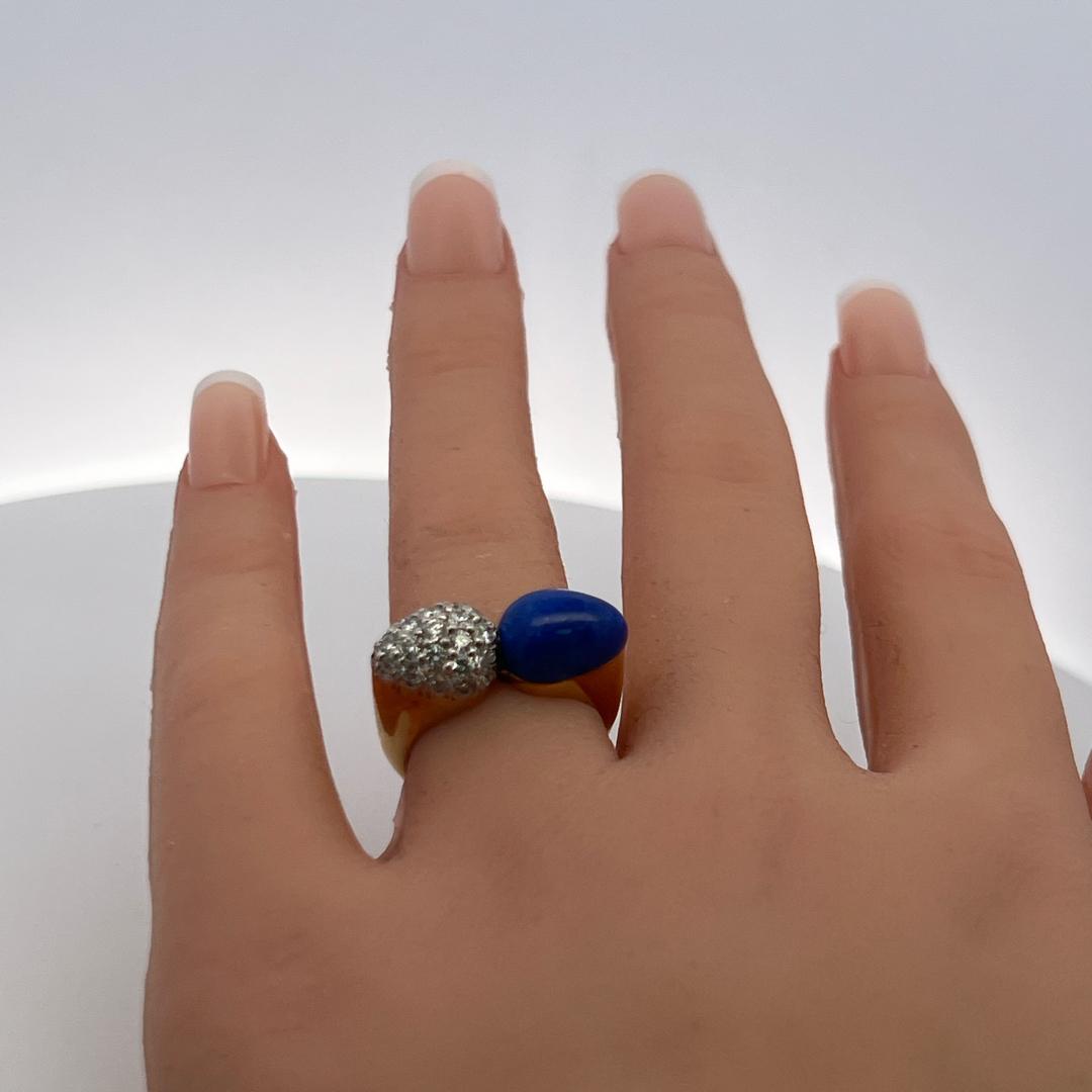 18K YG Cocktail Ring with 0.5 Carat Round G SI Diamonds & 1 Carat Lapis Lazuli