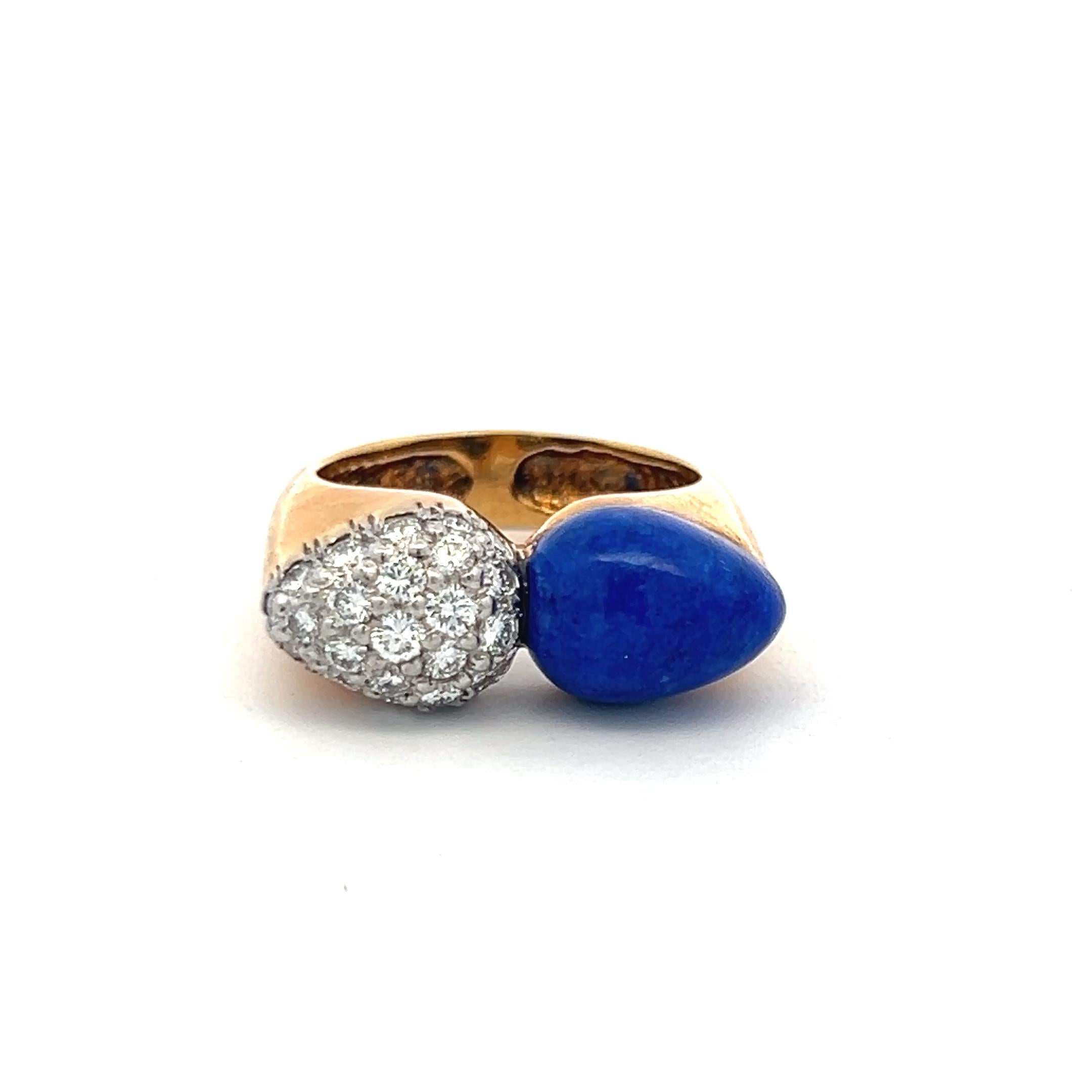 18K YG Cocktail Ring with 0.5 Carat Round G SI Diamonds & 1 Carat Lapis Lazuli