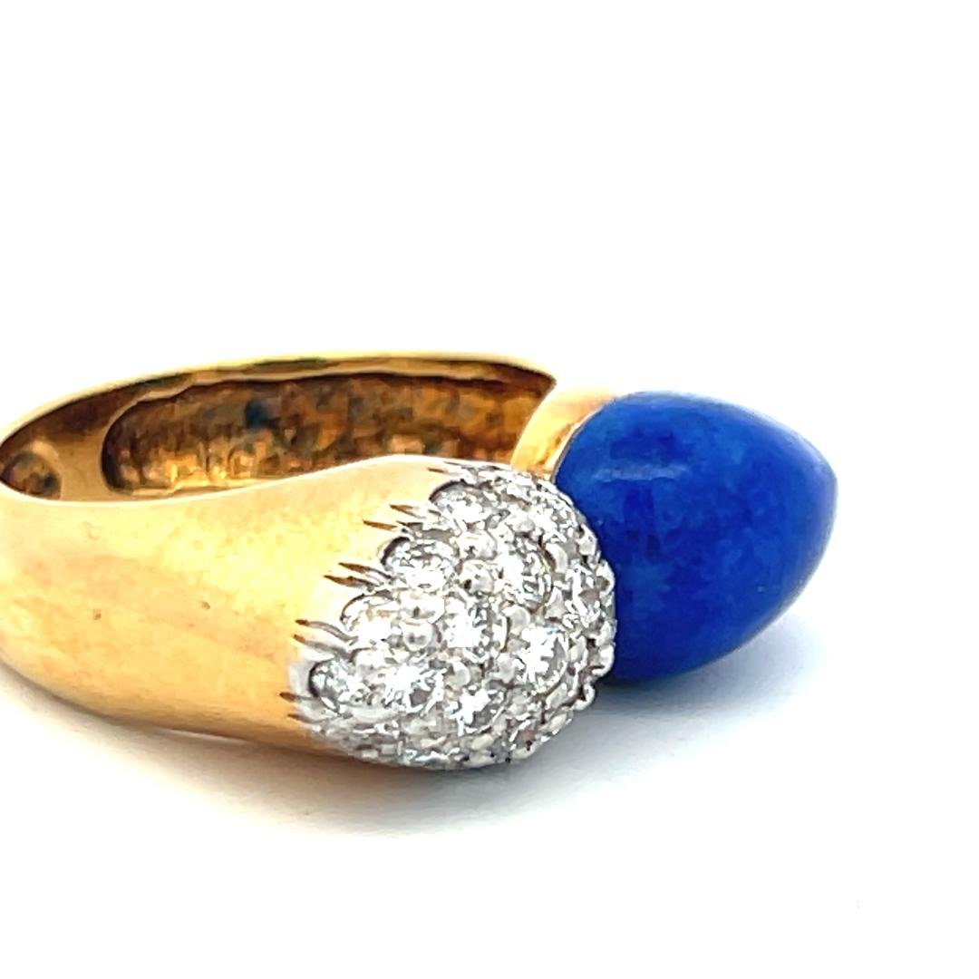 18K YG Cocktail Ring with 0.5 Carat Round G SI Diamonds & 1 Carat Lapis Lazuli