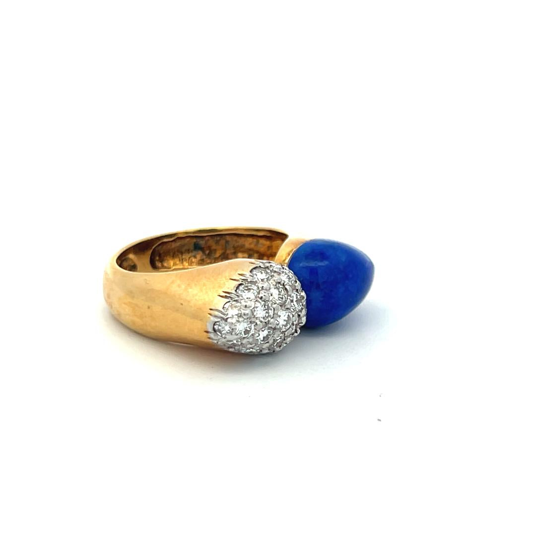 18K YG Cocktail Ring with 0.5 Carat Round G SI Diamonds & 1 Carat Lapis Lazuli