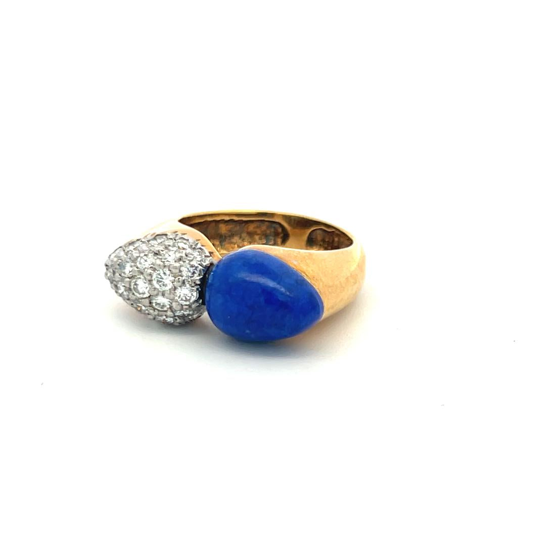 18K YG Cocktail Ring with 0.5 Carat Round G SI Diamonds & 1 Carat Lapis Lazuli