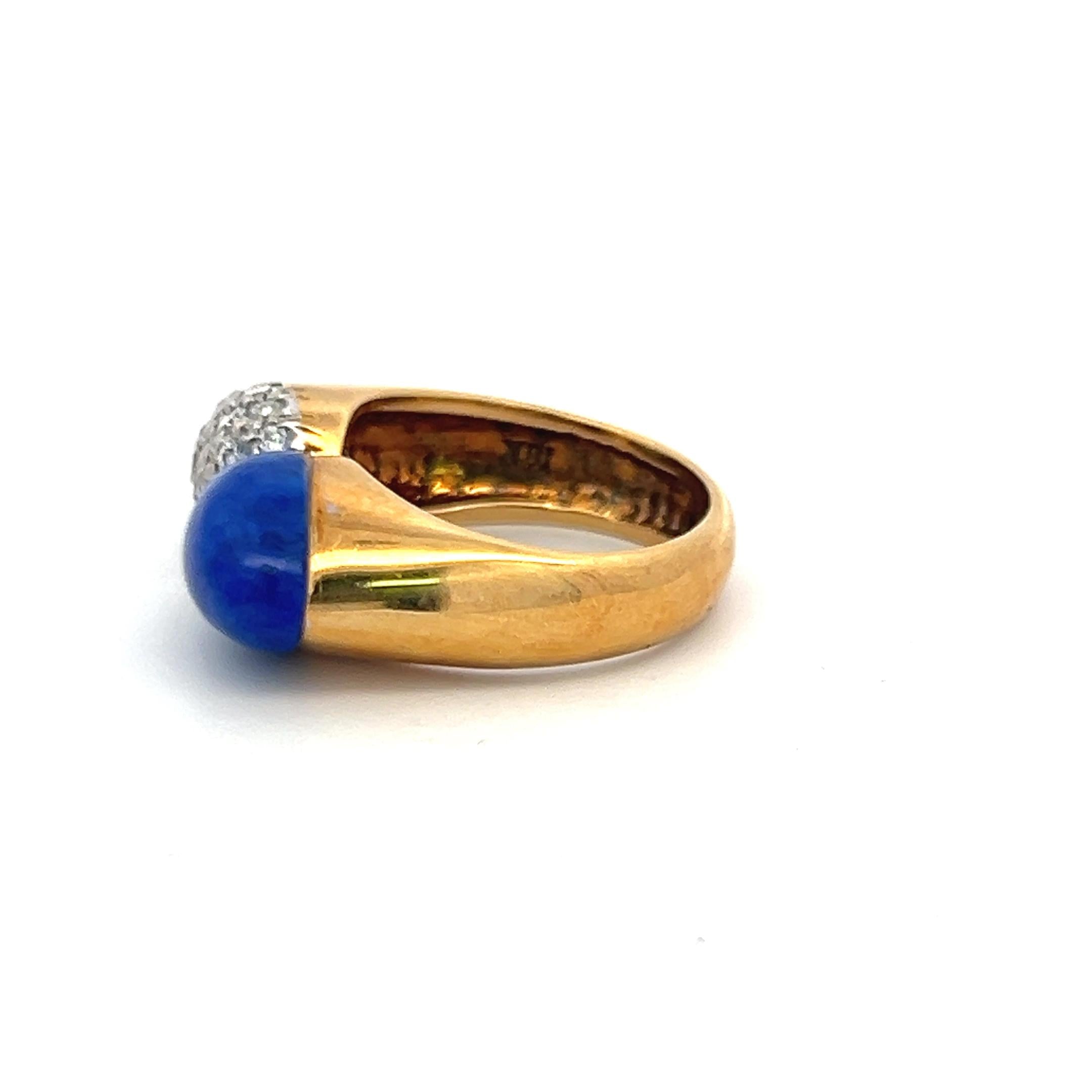 18K YG Cocktail Ring with 0.5 Carat Round G SI Diamonds & 1 Carat Lapis Lazuli