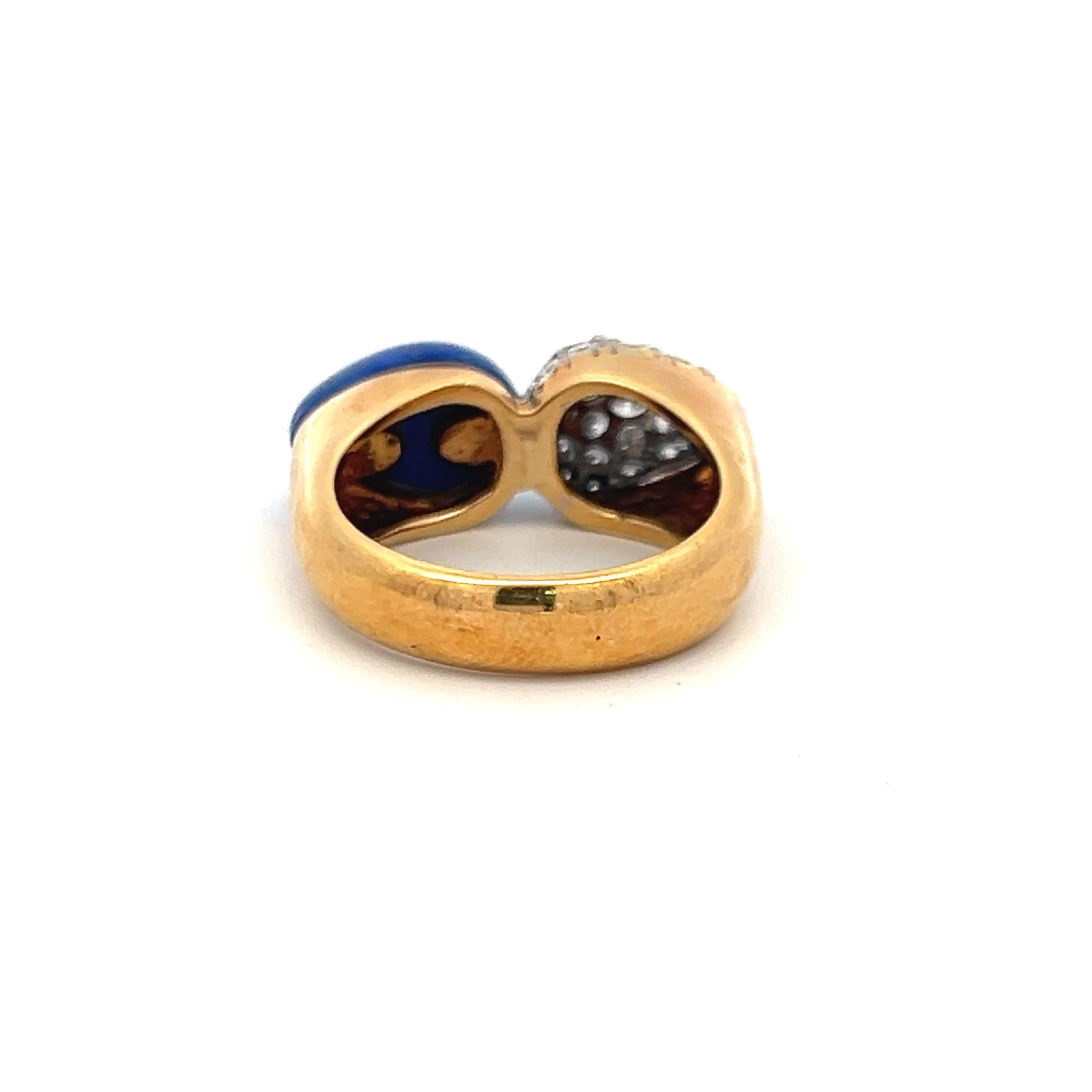 18K YG Cocktail Ring with 0.5 Carat Round G SI Diamonds & 1 Carat Lapis Lazuli