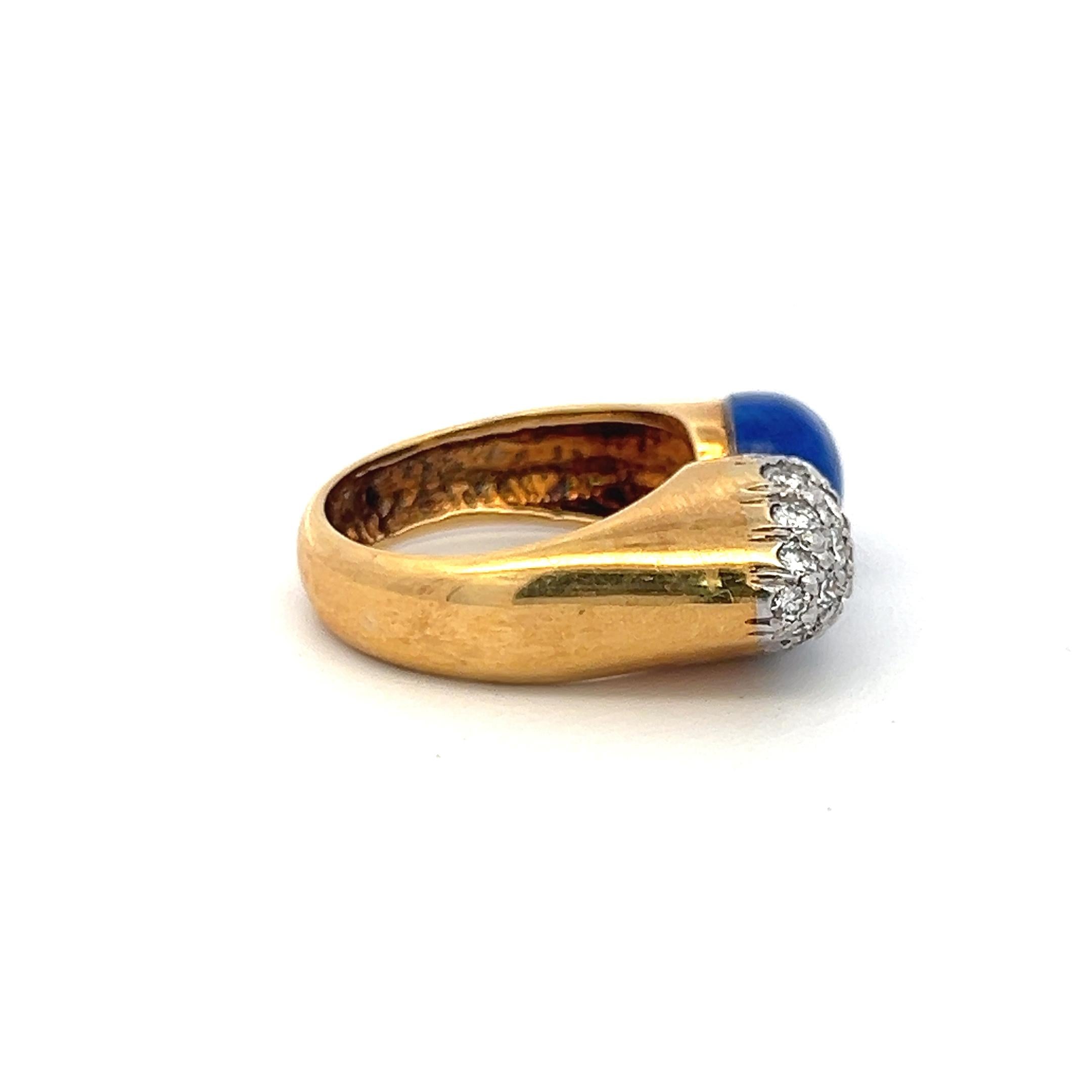 18K YG Cocktail Ring with 0.5 Carat Round G SI Diamonds & 1 Carat Lapis Lazuli