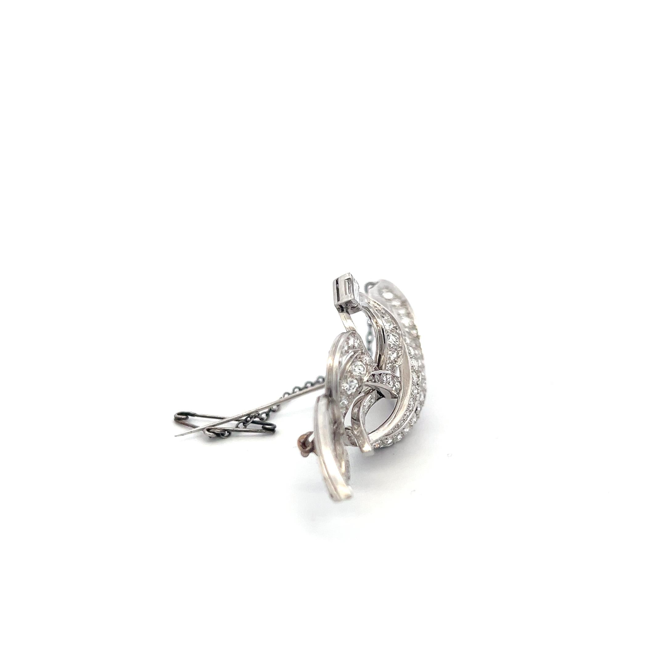 Estate 18K White Gold Pin Brooch with 8 Carat Round & Baguette Shape Diamonds