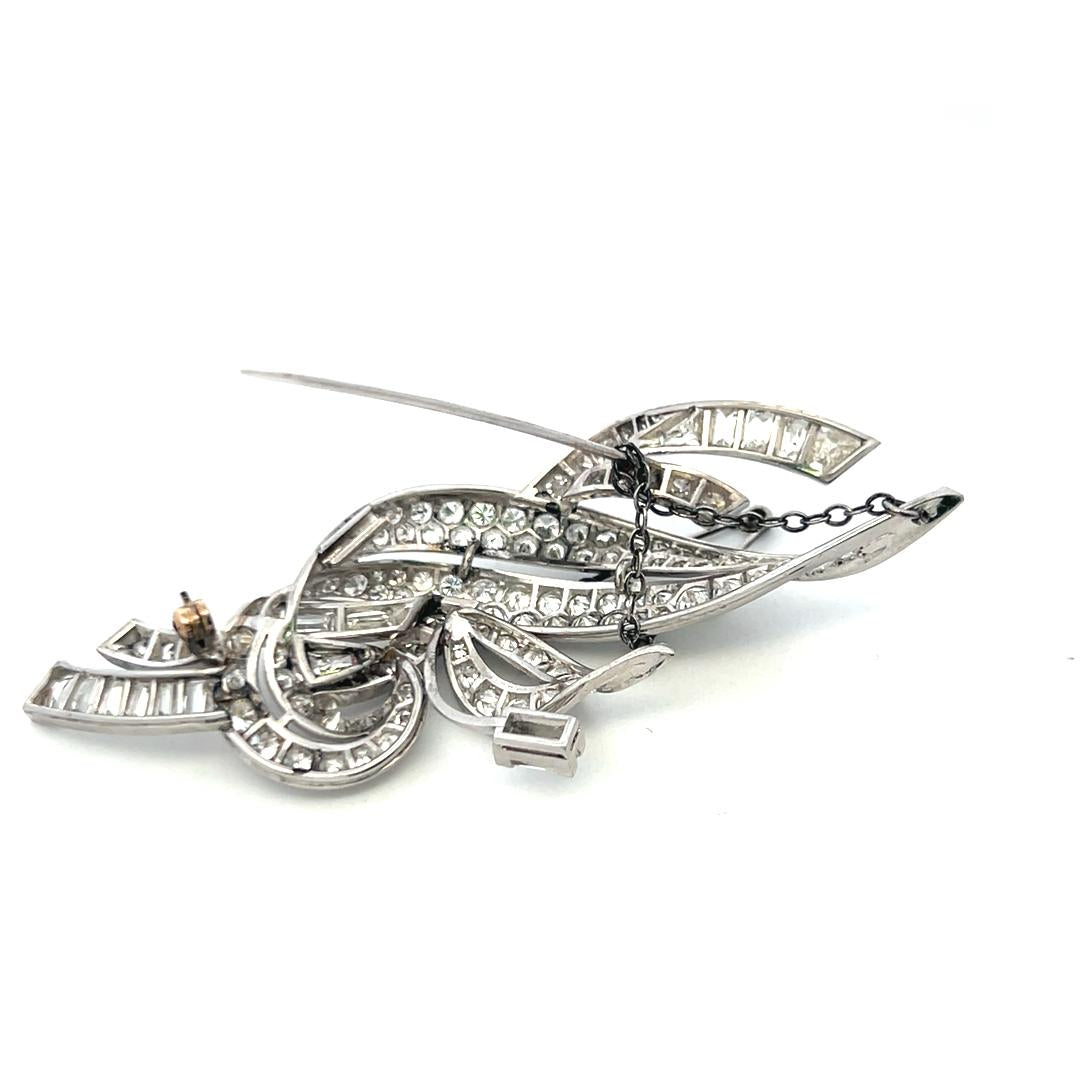 Estate 18K White Gold Pin Brooch with 8 Carat Round & Baguette Shape Diamonds