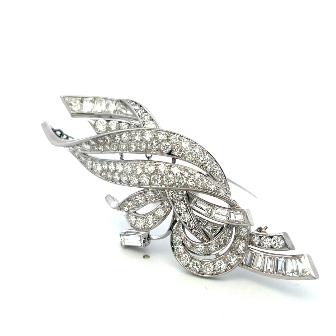 Estate 18K White Gold Pin Brooch with 8 Carat Round & Baguette Shape Diamonds