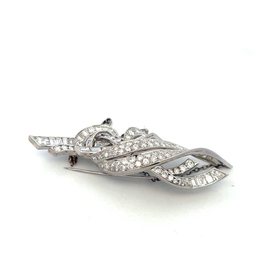 Estate 18K White Gold Pin Brooch with 8 Carat Round & Baguette Shape Diamonds
