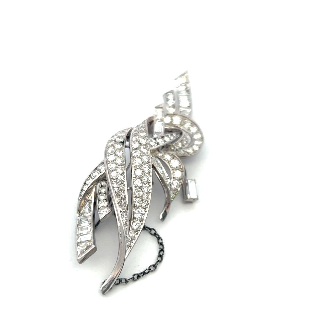 Estate 18K White Gold Pin Brooch with 8 Carat Round & Baguette Shape Diamonds