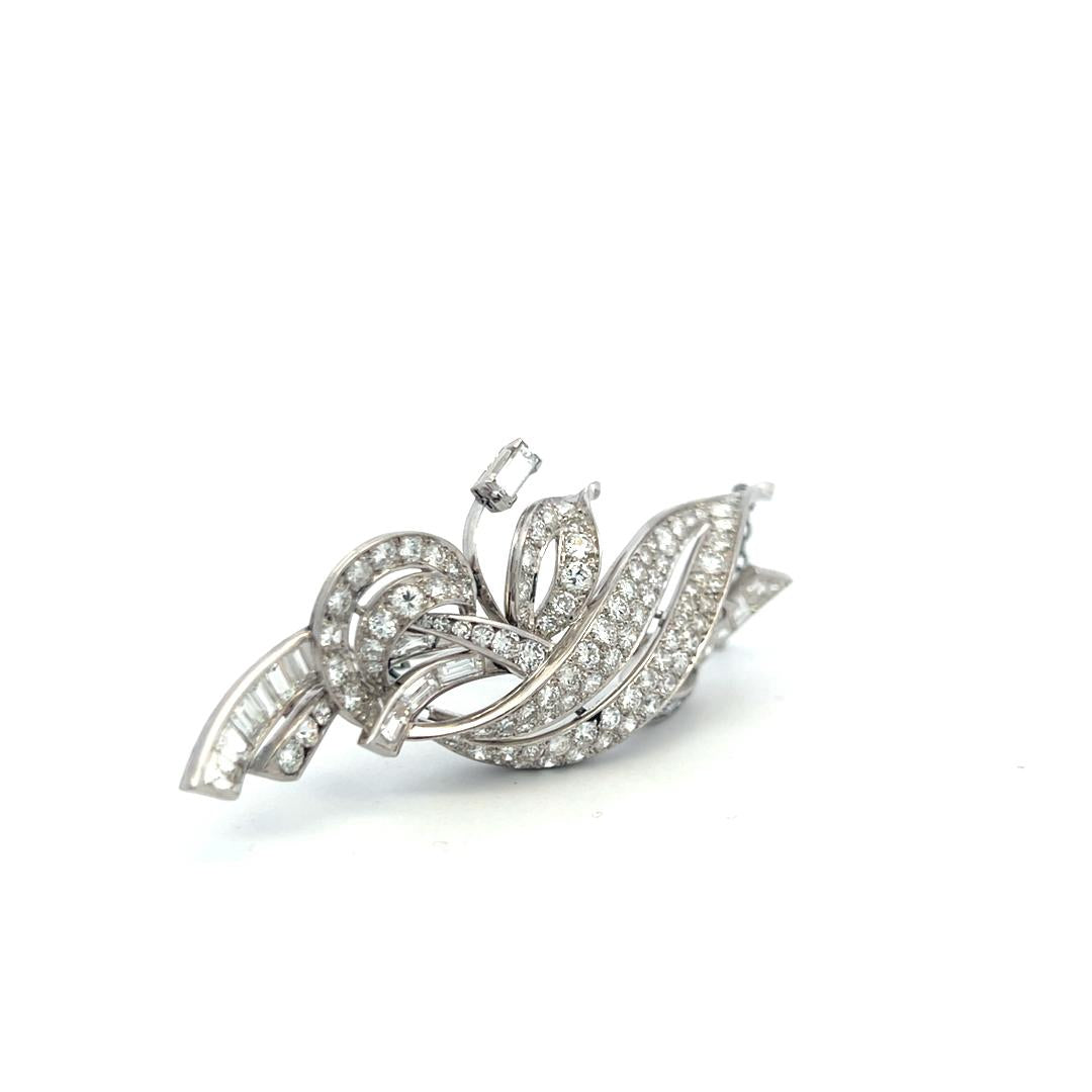Estate 18K White Gold Pin Brooch with 8 Carat Round & Baguette Shape Diamonds