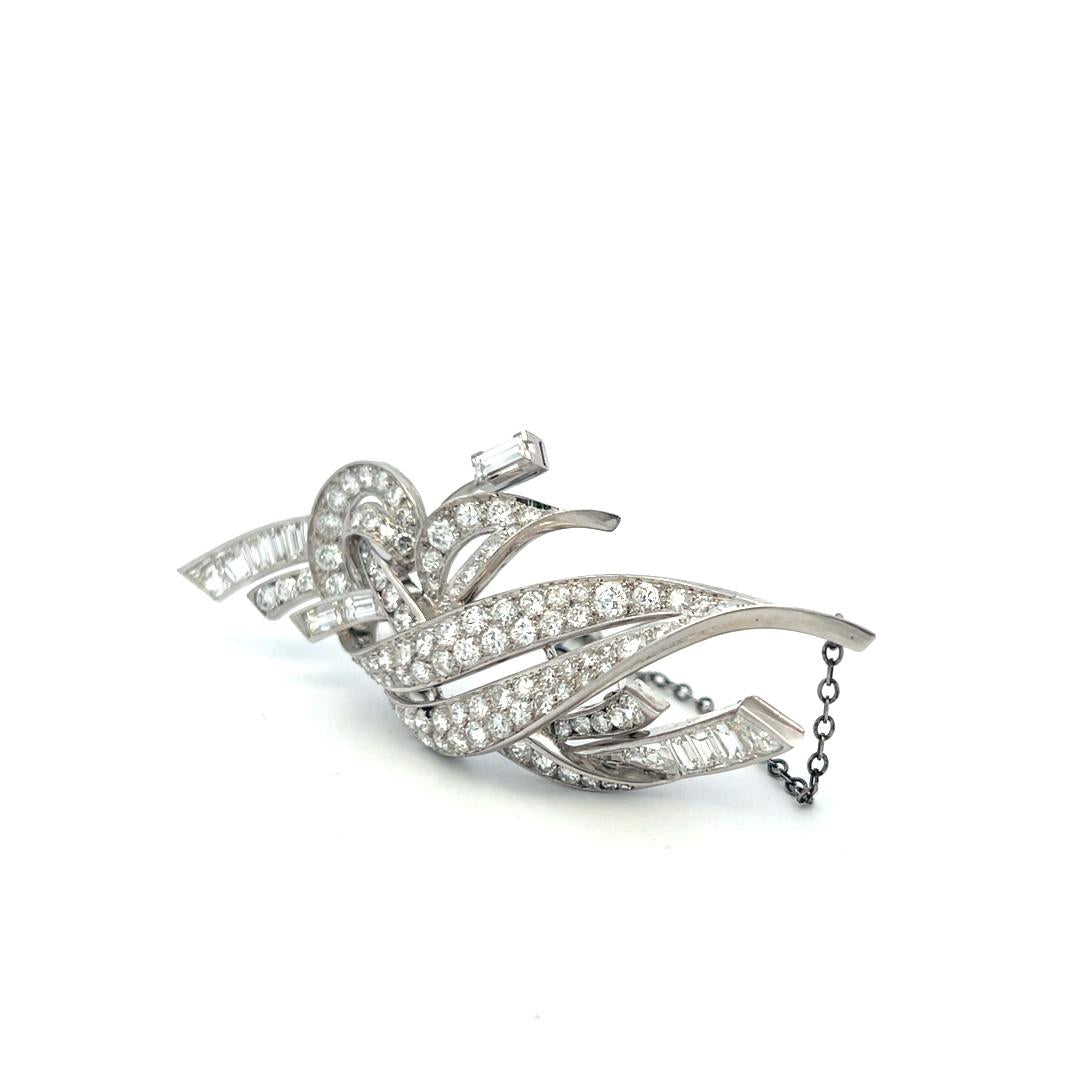 Estate 18K White Gold Pin Brooch with 8 Carat Round & Baguette Shape Diamonds