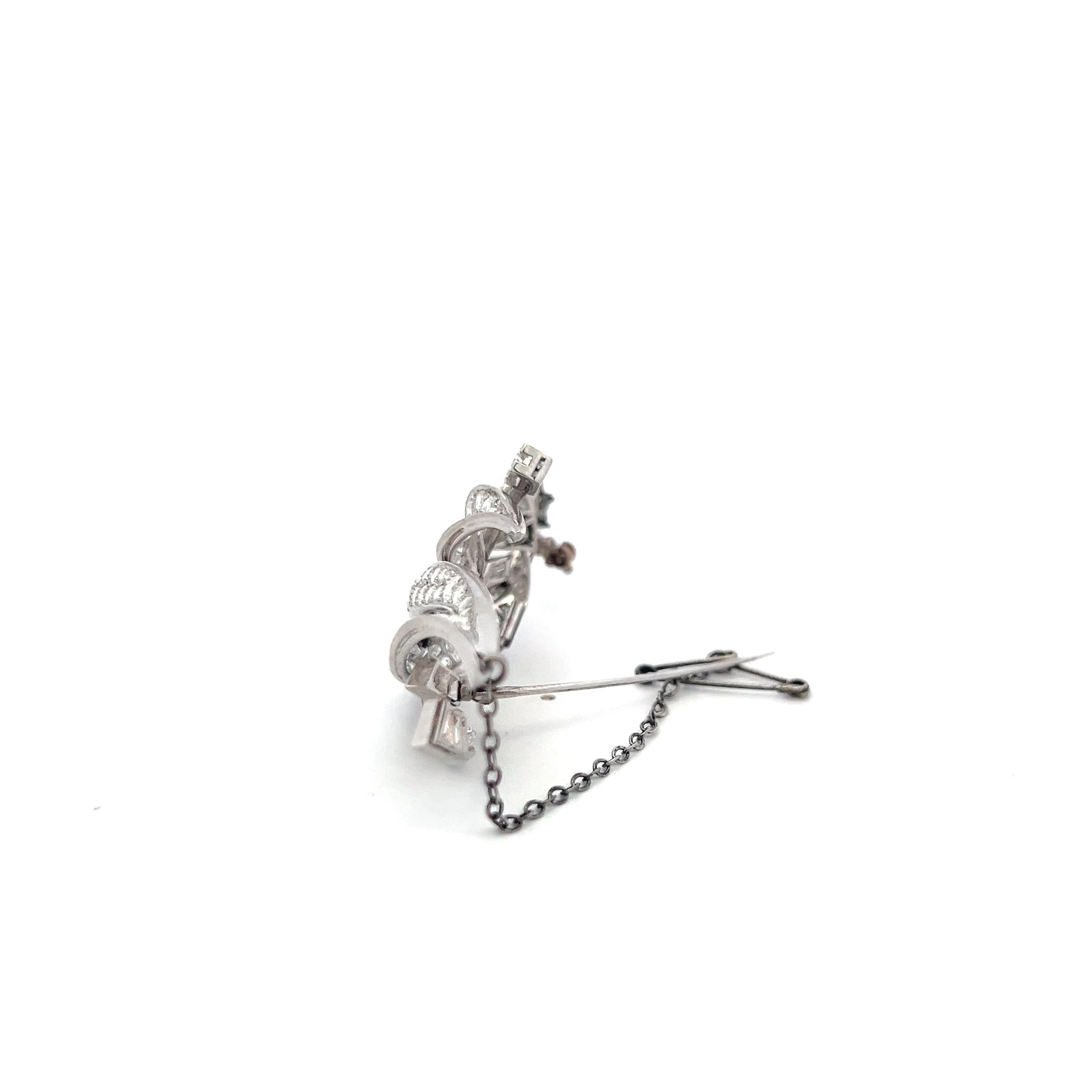 Estate 18K White Gold Pin Brooch with 8 Carat Round & Baguette Shape Diamonds
