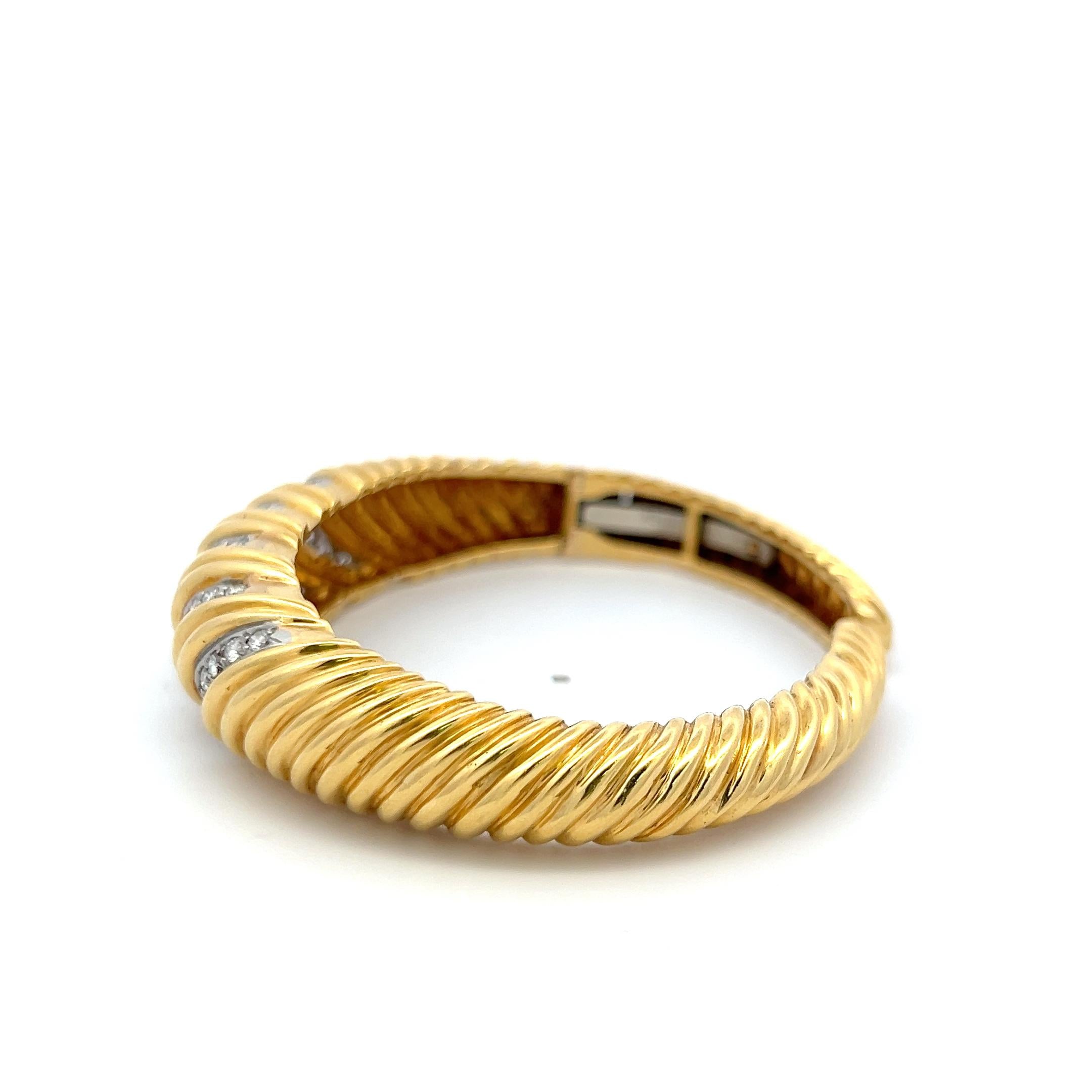 Vintage 18K Two Tone Gold Cuff Bracelet with 0.85 Carat Round G-VS Diamonds