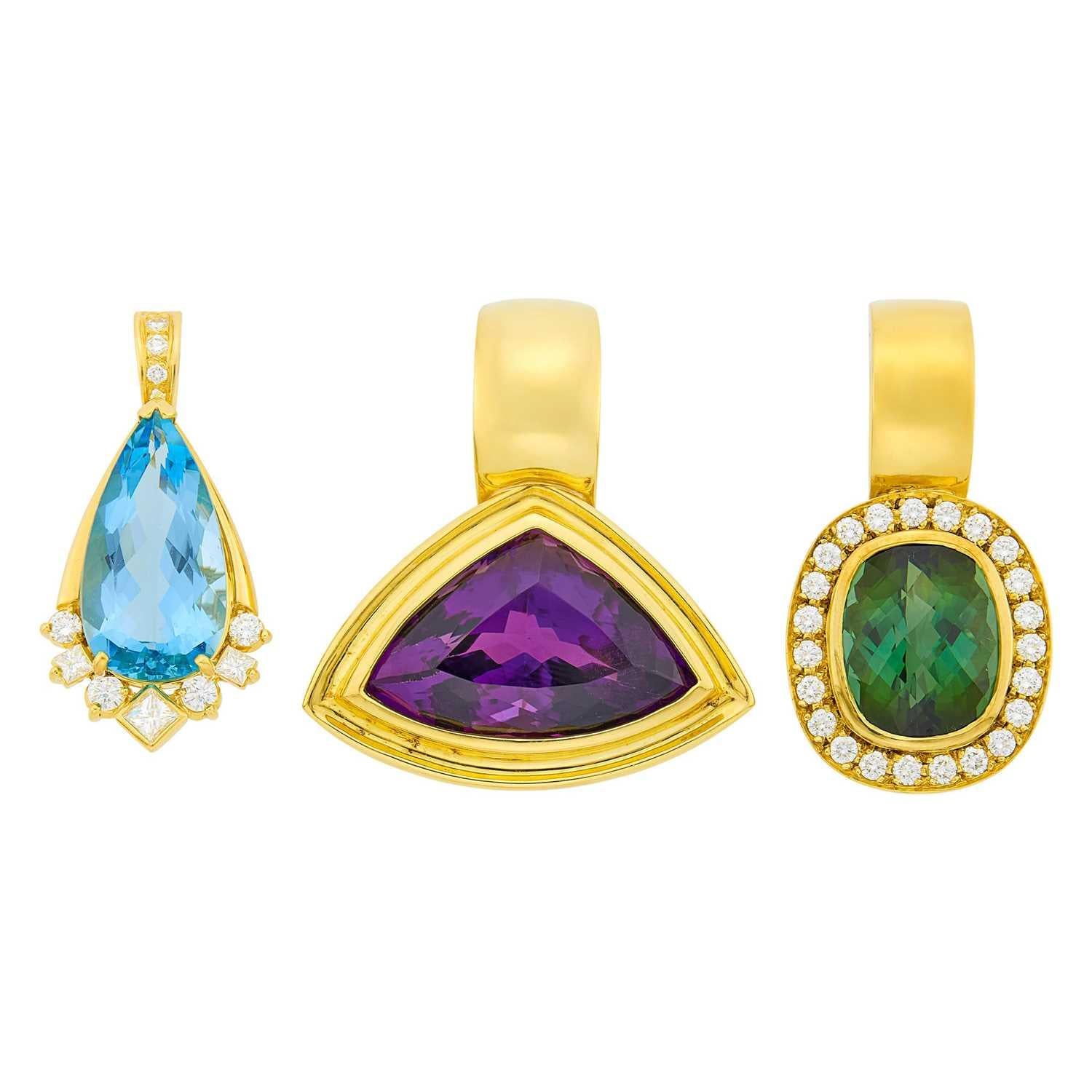 FOPE 18K YG Pendant Necklace and Bracelet Set with 3.25Ct. Diamonds Multi Gems