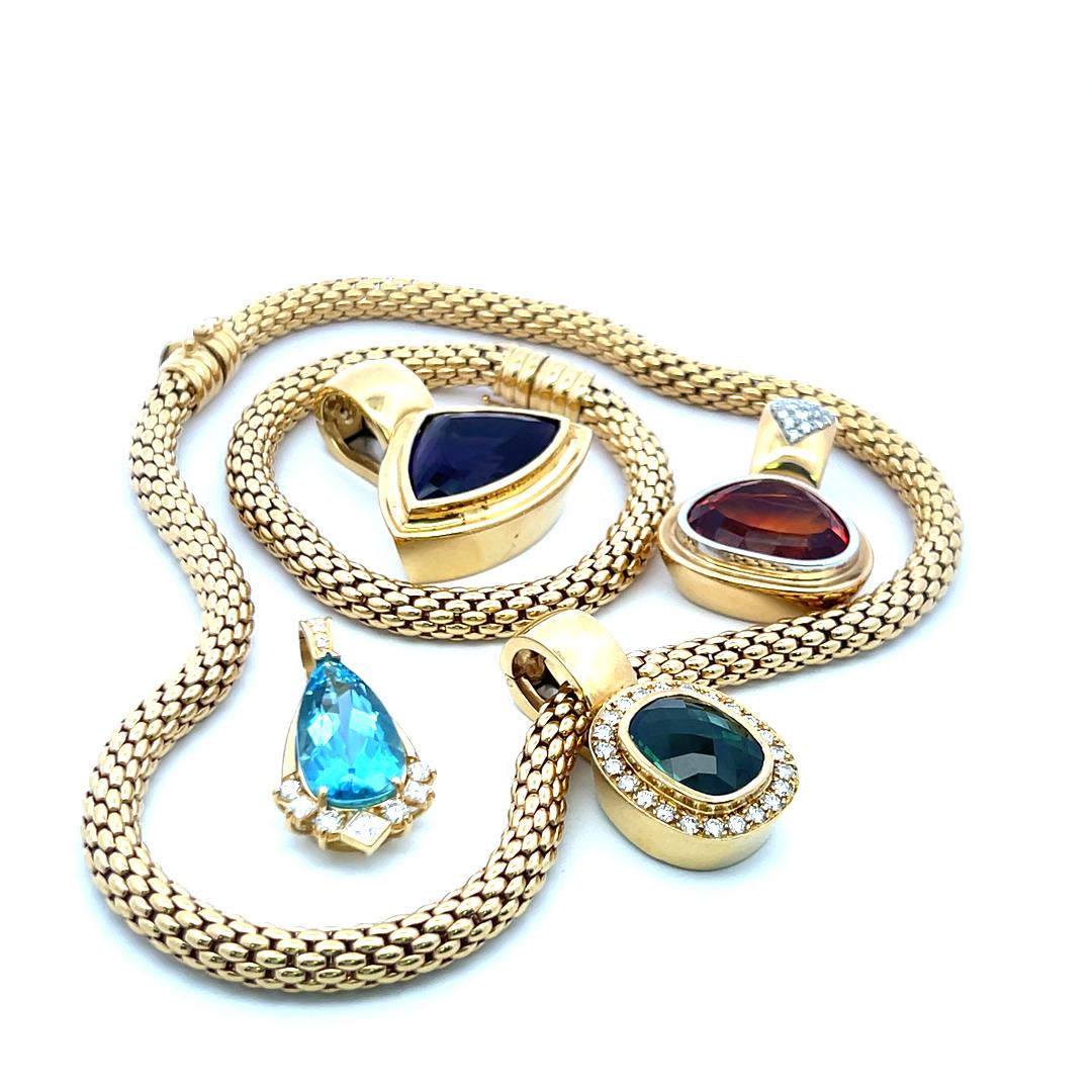 FOPE 18K YG Pendant Necklace and Bracelet Set with 3.25Ct. Diamonds Multi Gems