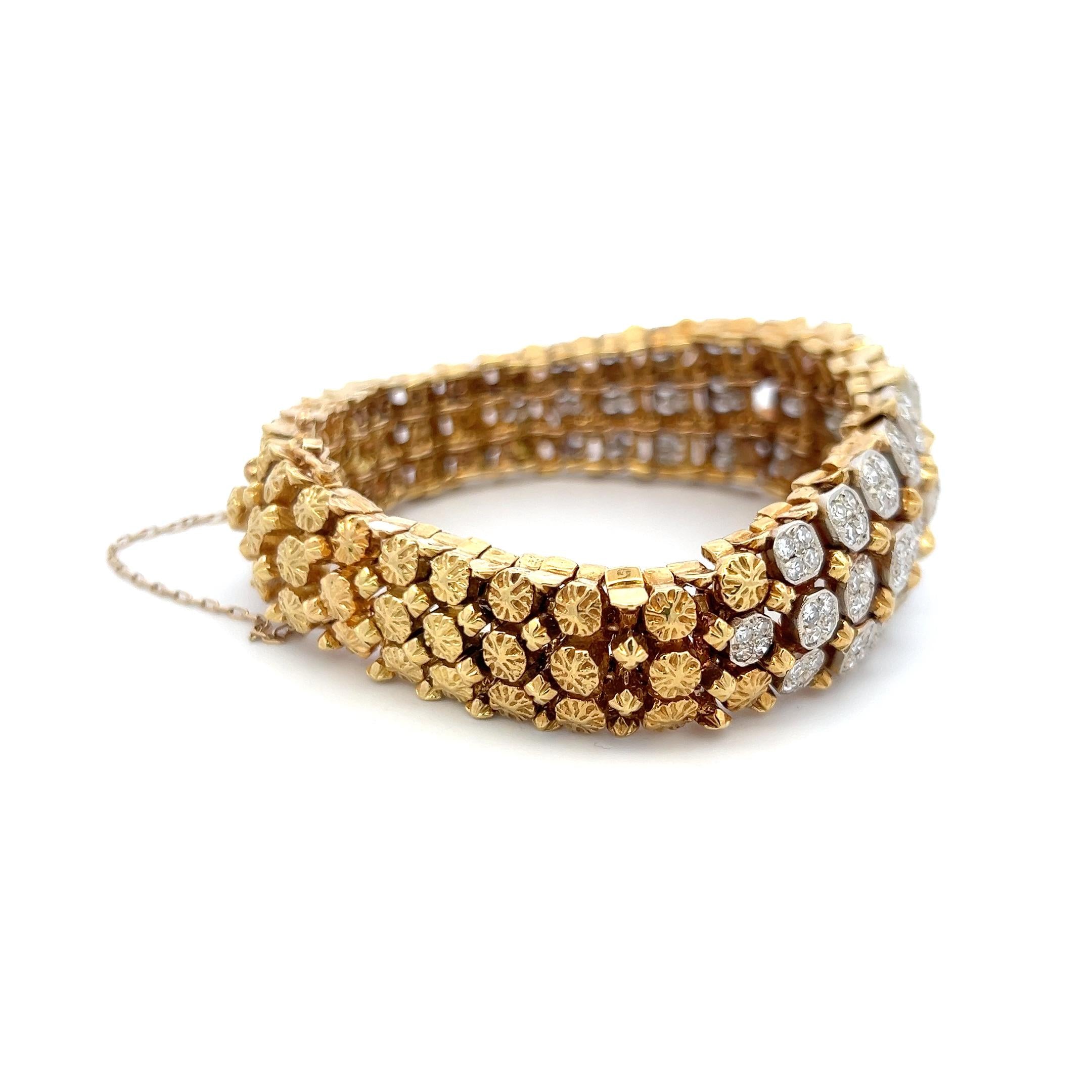 Vintage 18K Two Tone Gold Link Bracelet with 7.25 Carat Round Diamonds