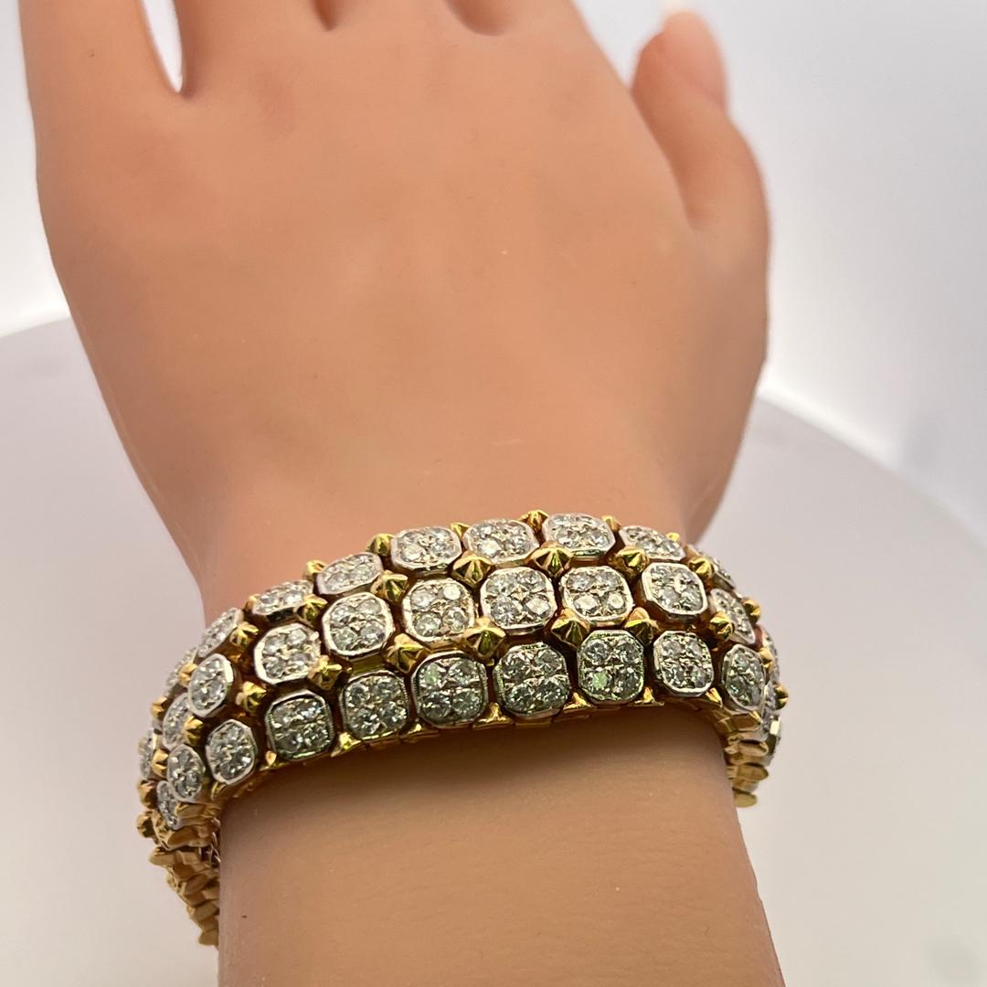 Vintage 18K Two Tone Gold Link Bracelet with 7.25 Carat Round Diamonds