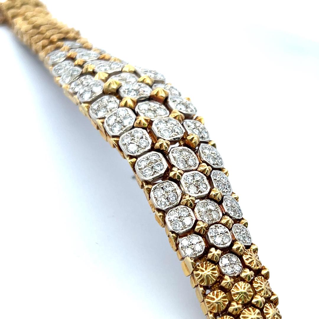 Vintage 18K Two Tone Gold Link Bracelet with 7.25 Carat Round Diamonds