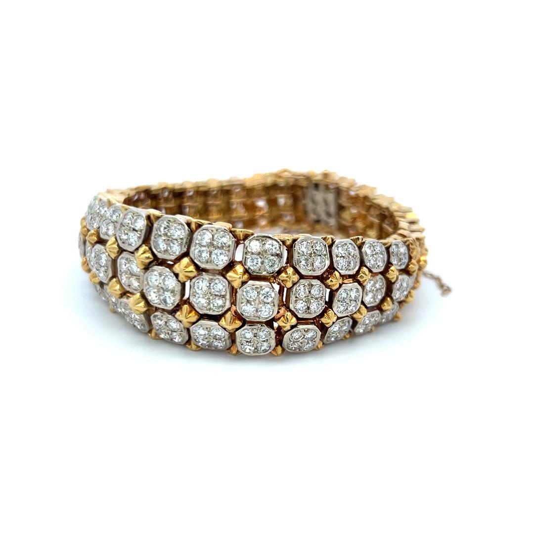 Vintage 18K Two Tone Gold Link Bracelet with 7.25 Carat Round Diamonds