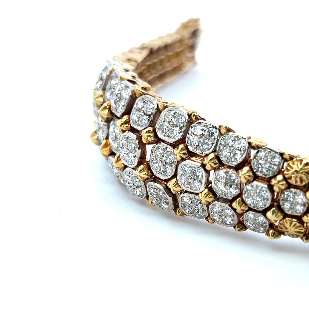 Vintage 18K Two Tone Gold Link Bracelet with 7.25 Carat Round Diamonds