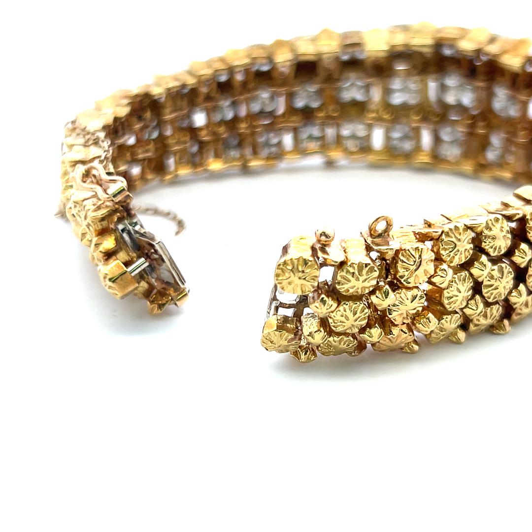 Vintage 18K Two Tone Gold Link Bracelet with 7.25 Carat Round Diamonds