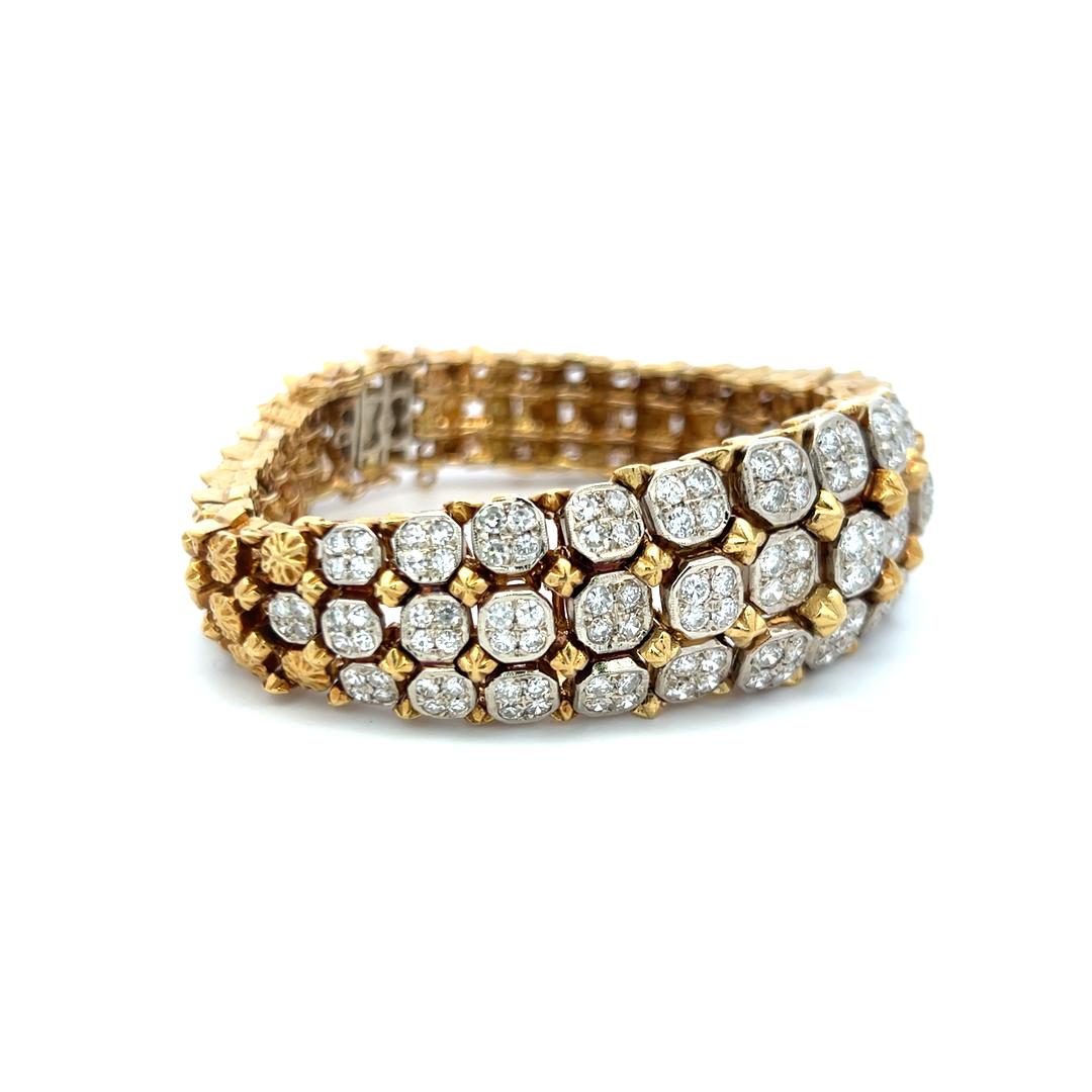 Vintage 18K Two Tone Gold Link Bracelet with 7.25 Carat Round Diamonds