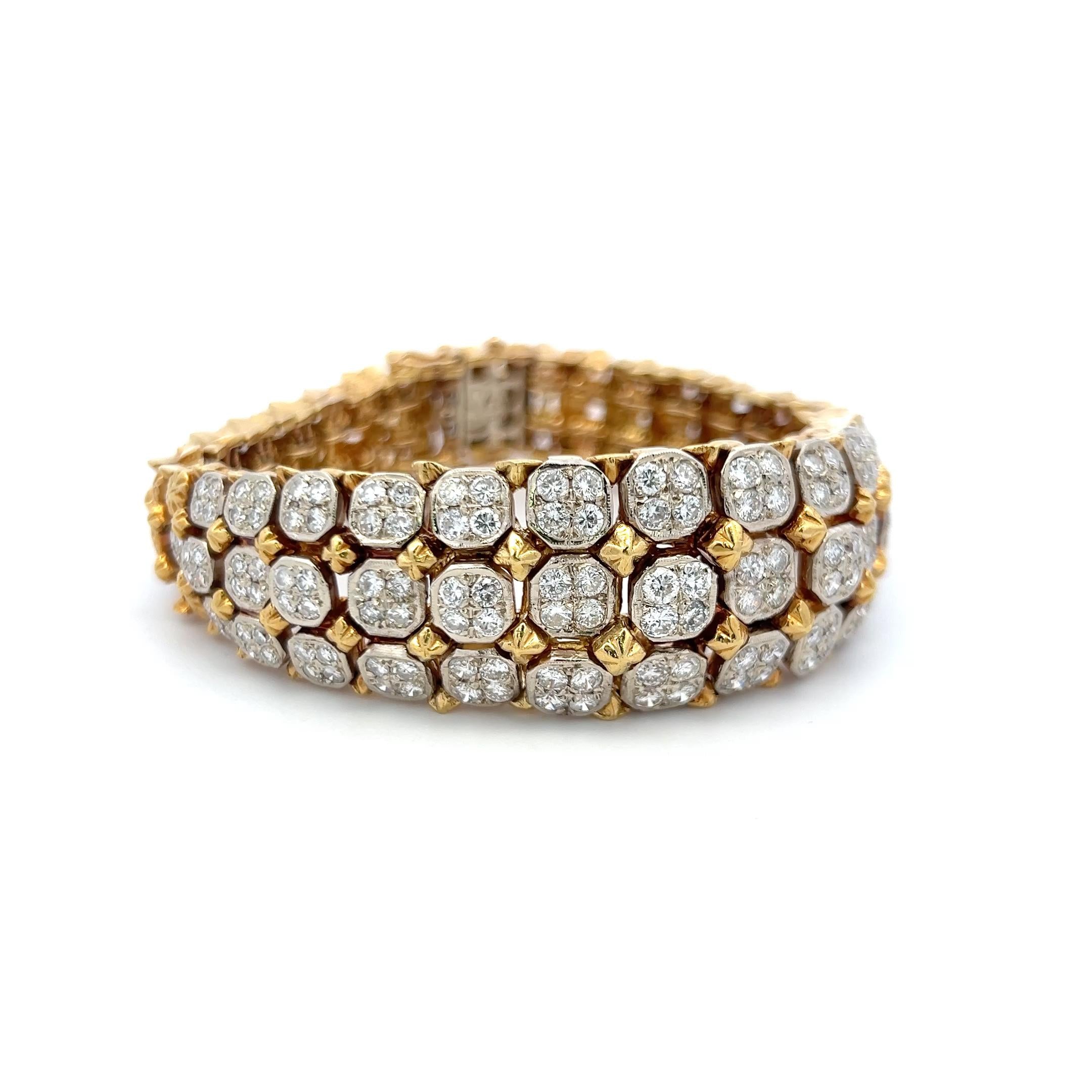 Vintage 18K Two Tone Gold Link Bracelet with 7.25 Carat Round Diamonds