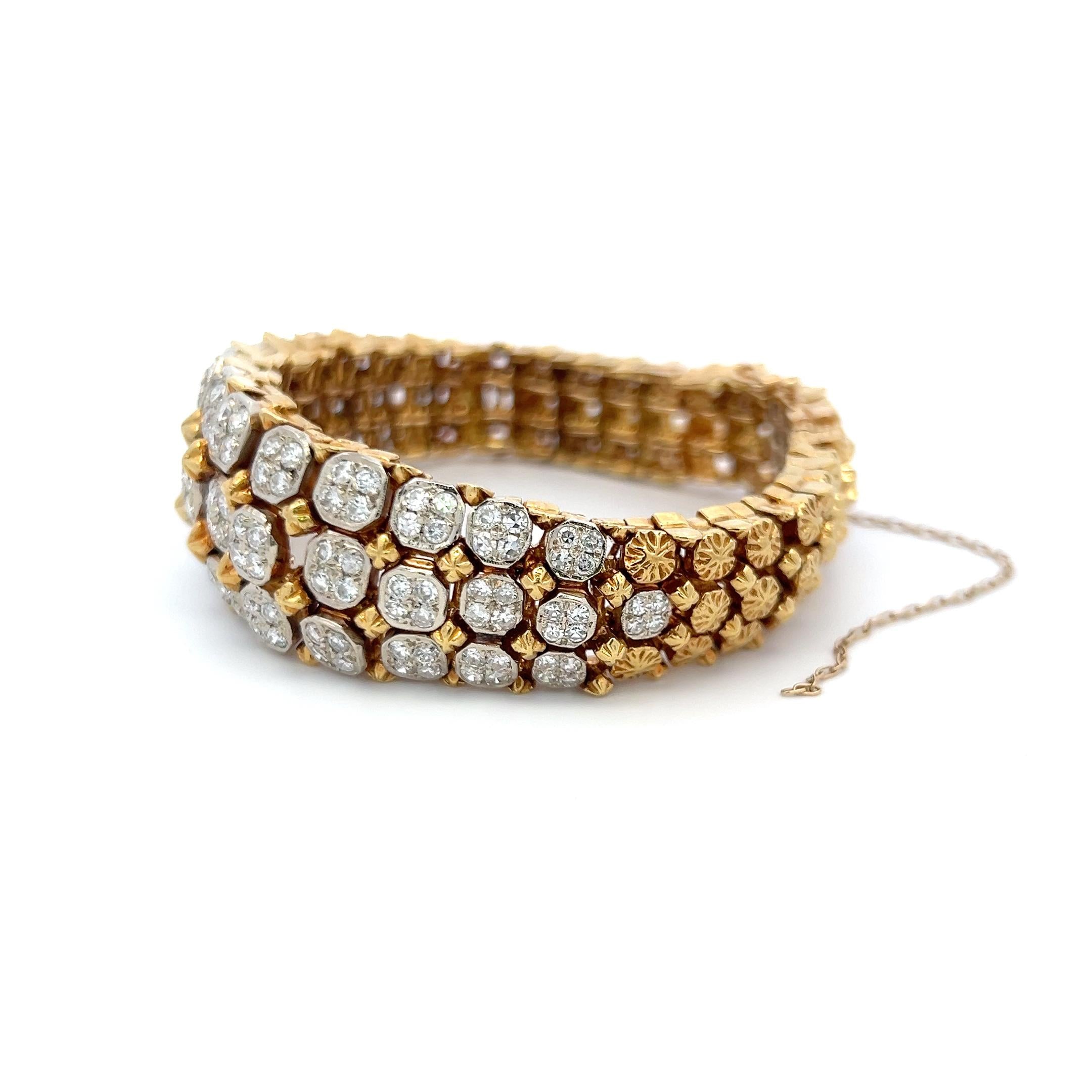 Vintage 18K Two Tone Gold Link Bracelet with 7.25 Carat Round Diamonds