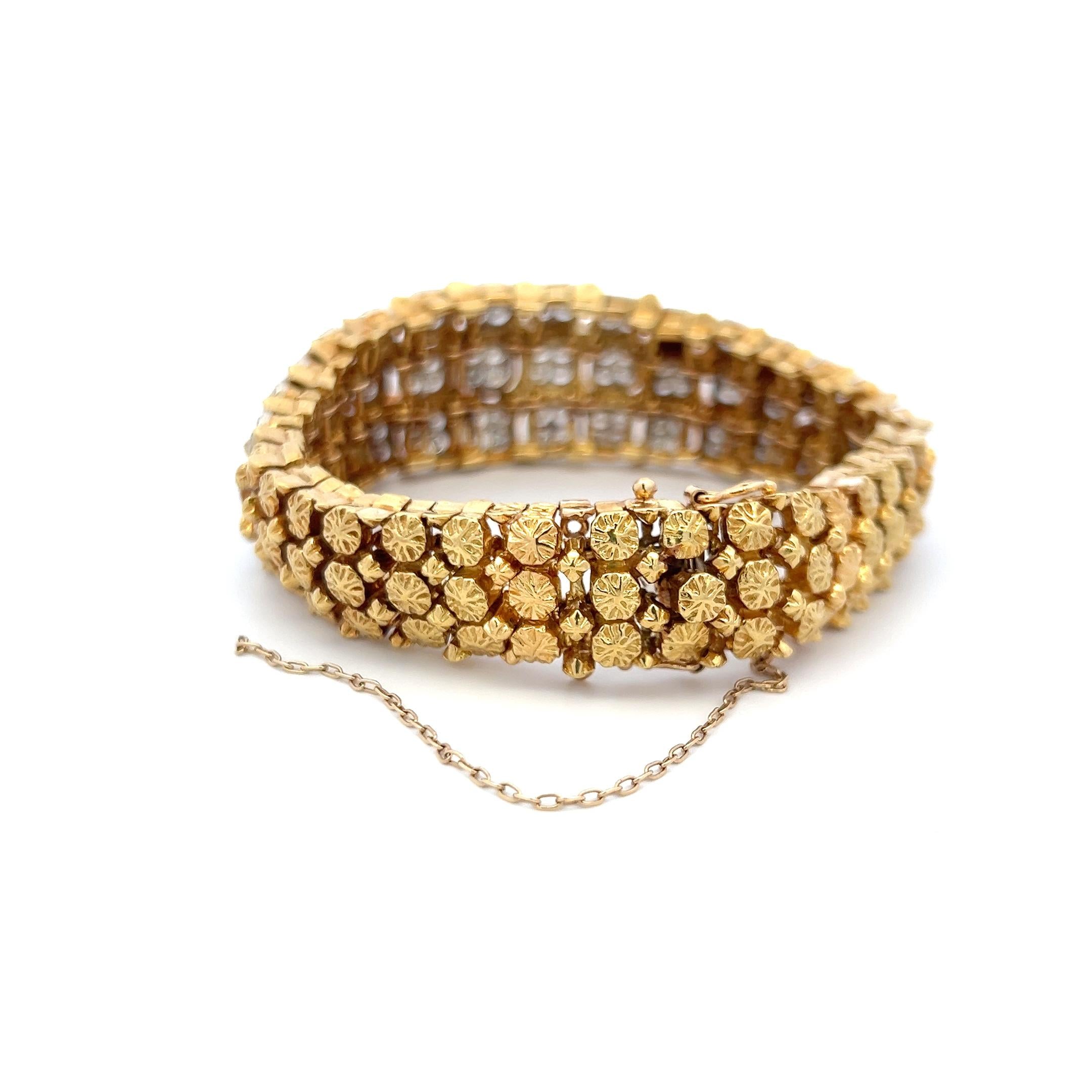 Vintage 18K Two Tone Gold Link Bracelet with 7.25 Carat Round Diamonds