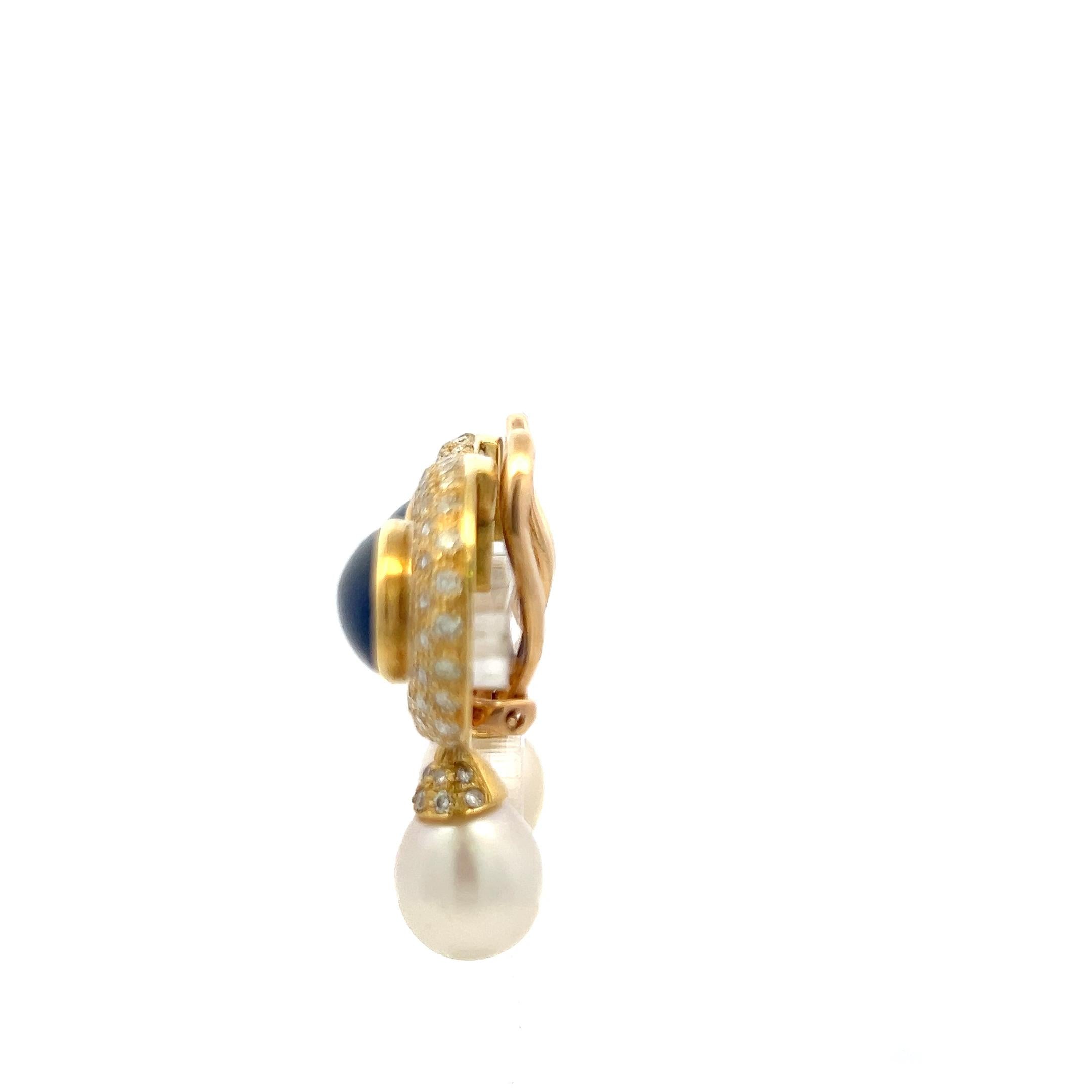 Vintage 18K YG Drop Earrings with 4.3 Ct. Diamond 15 Ct. Oval Kunzite and Pearls