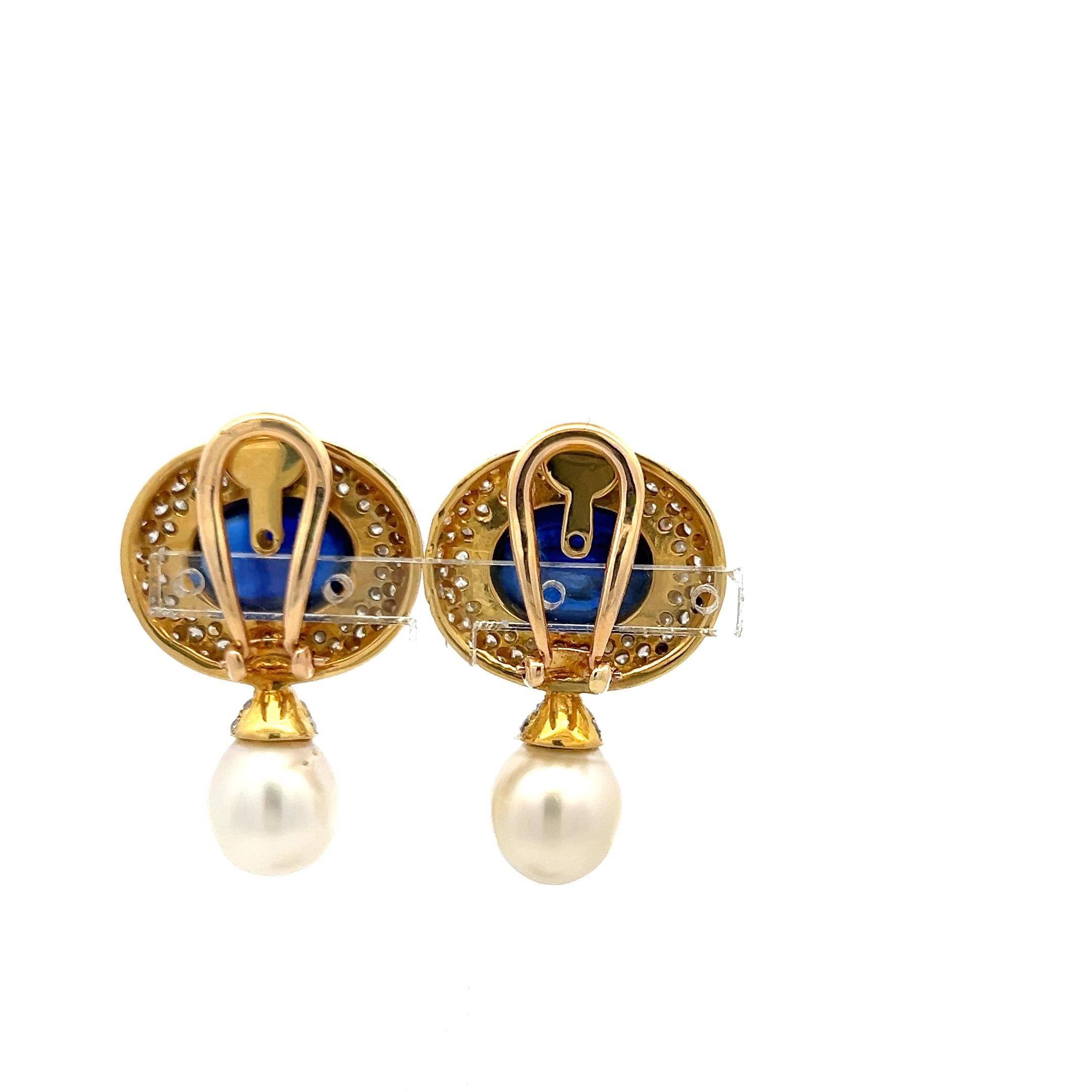 Vintage 18K YG Drop Earrings with 4.3 Ct. Diamond 15 Ct. Oval Kunzite and Pearls