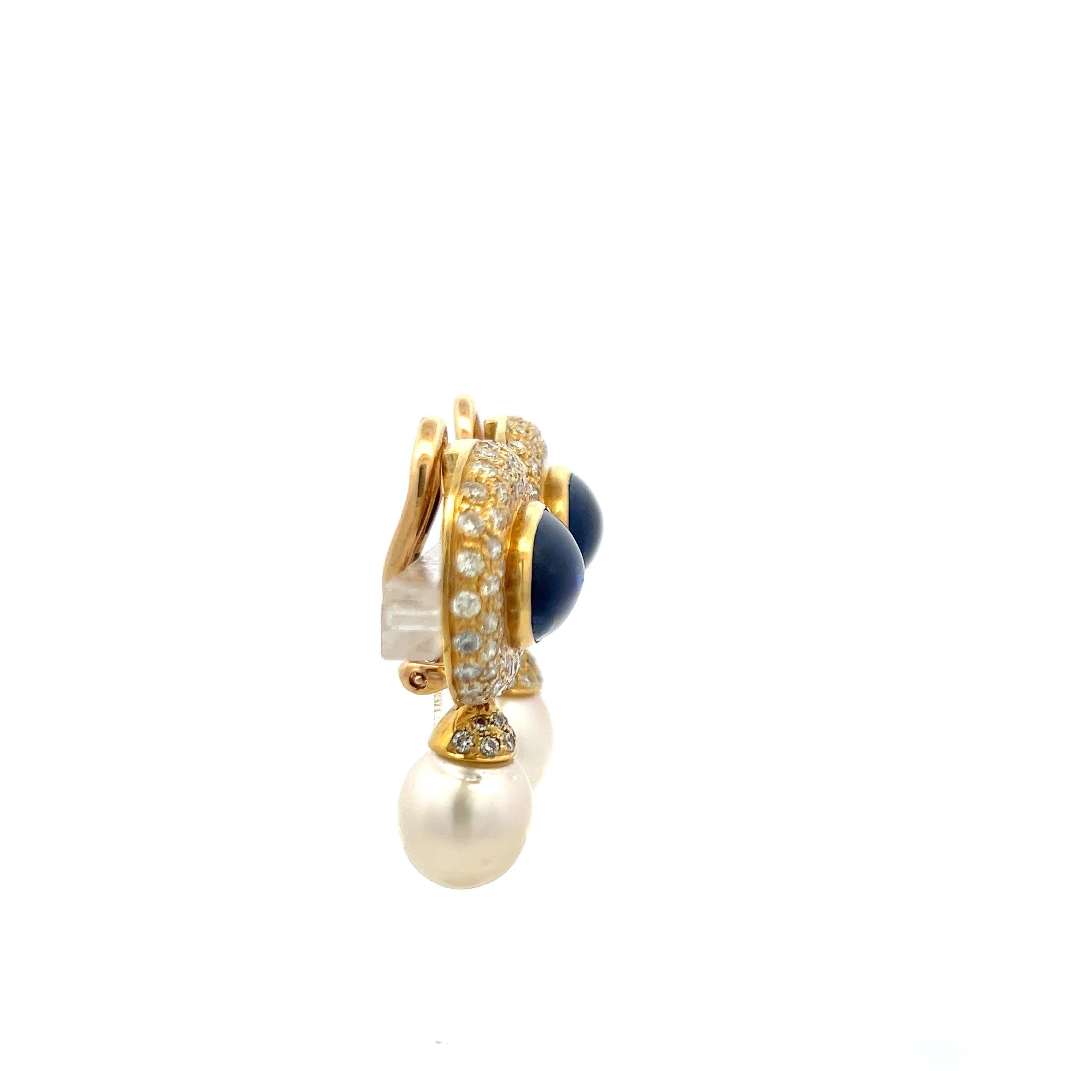 Vintage 18K YG Drop Earrings with 4.3 Ct. Diamond 15 Ct. Oval Kunzite and Pearls