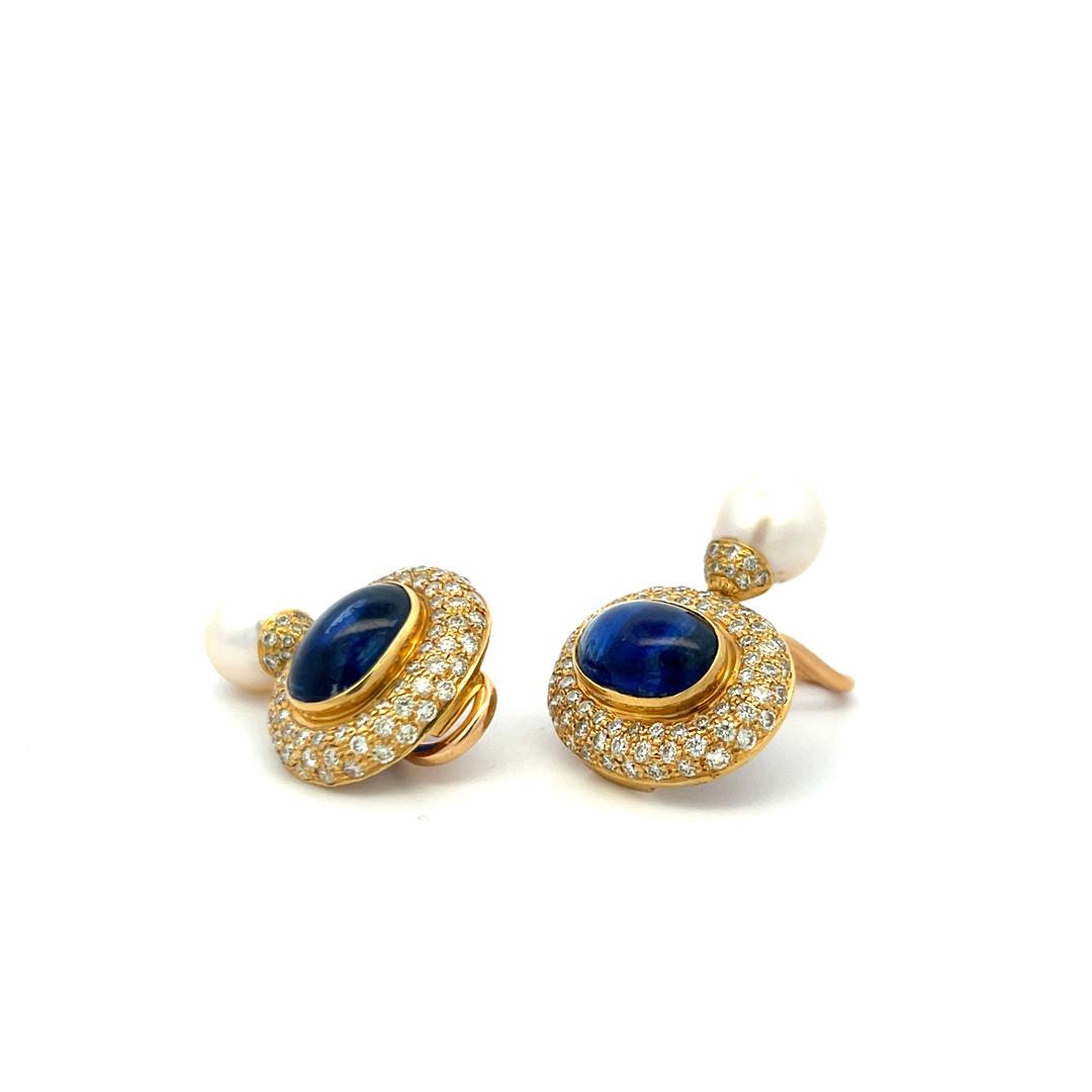 Vintage 18K YG Drop Earrings with 4.3 Ct. Diamond 15 Ct. Oval Kunzite and Pearls