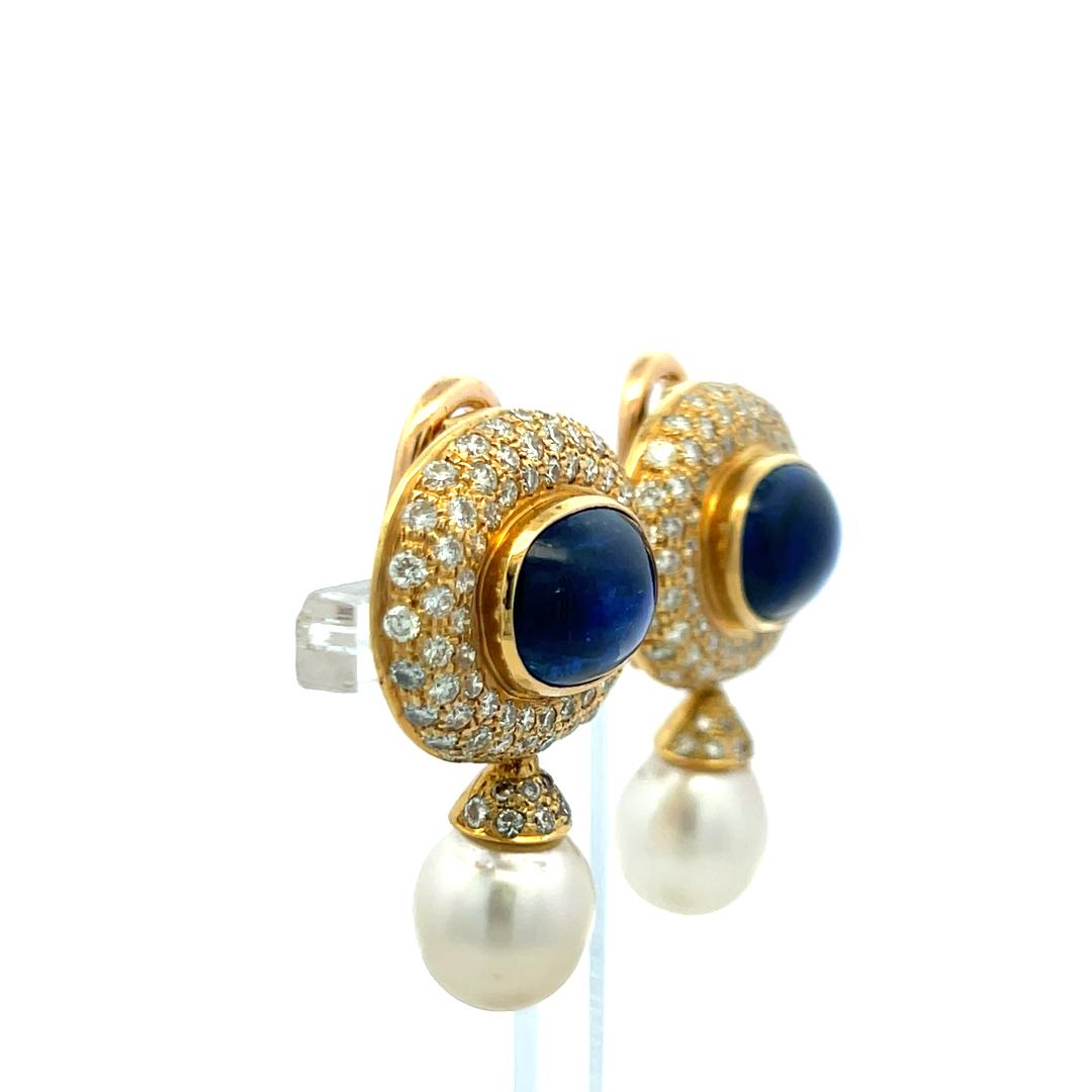 Vintage 18K YG Drop Earrings with 4.3 Ct. Diamond 15 Ct. Oval Kunzite and Pearls