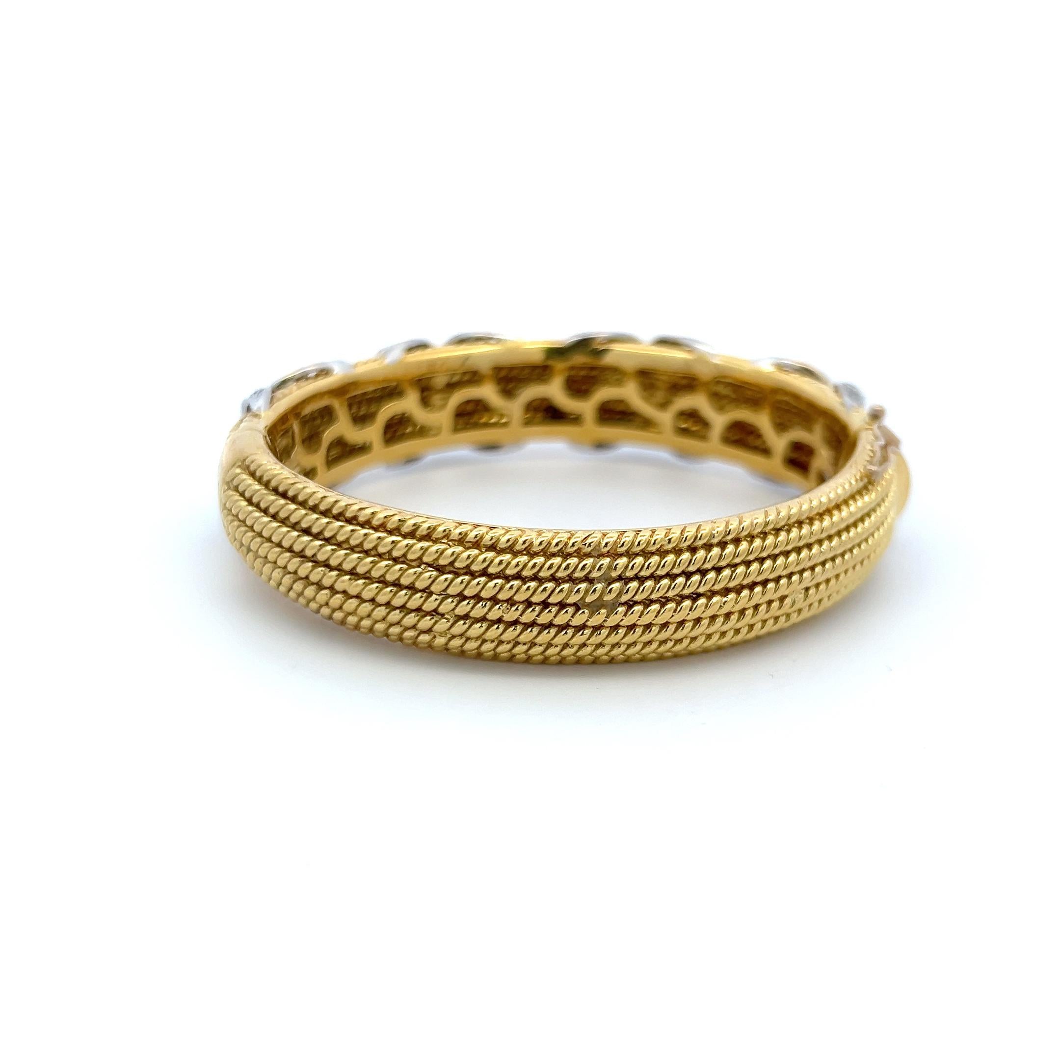Vintage 18K Two Tone Gold Bangle Bracelet with 3.05 Carat Round G-VS Diamonds