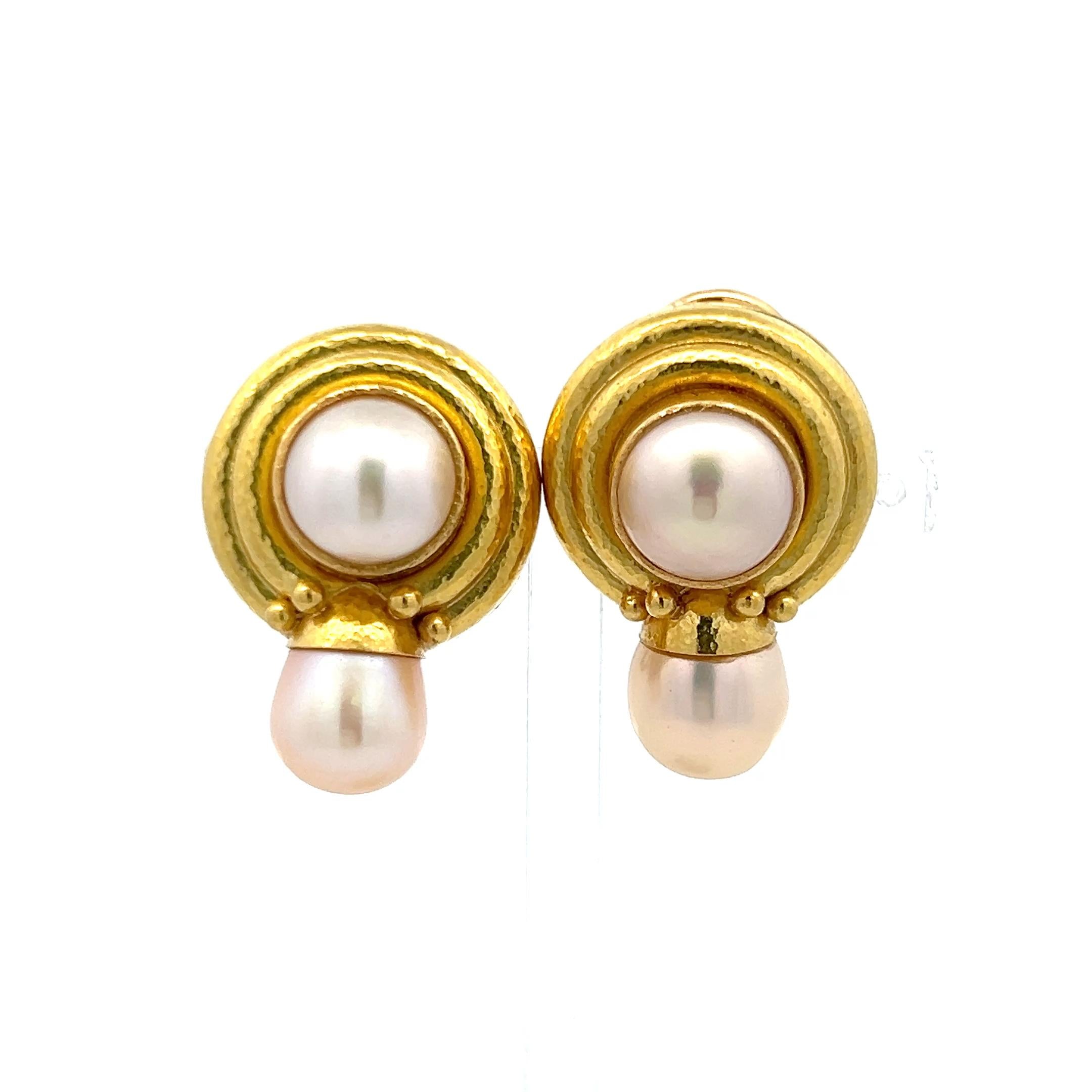 Elizabeth Locke 18K YG Clip On Earrings with Marbe and Cultured Pearls