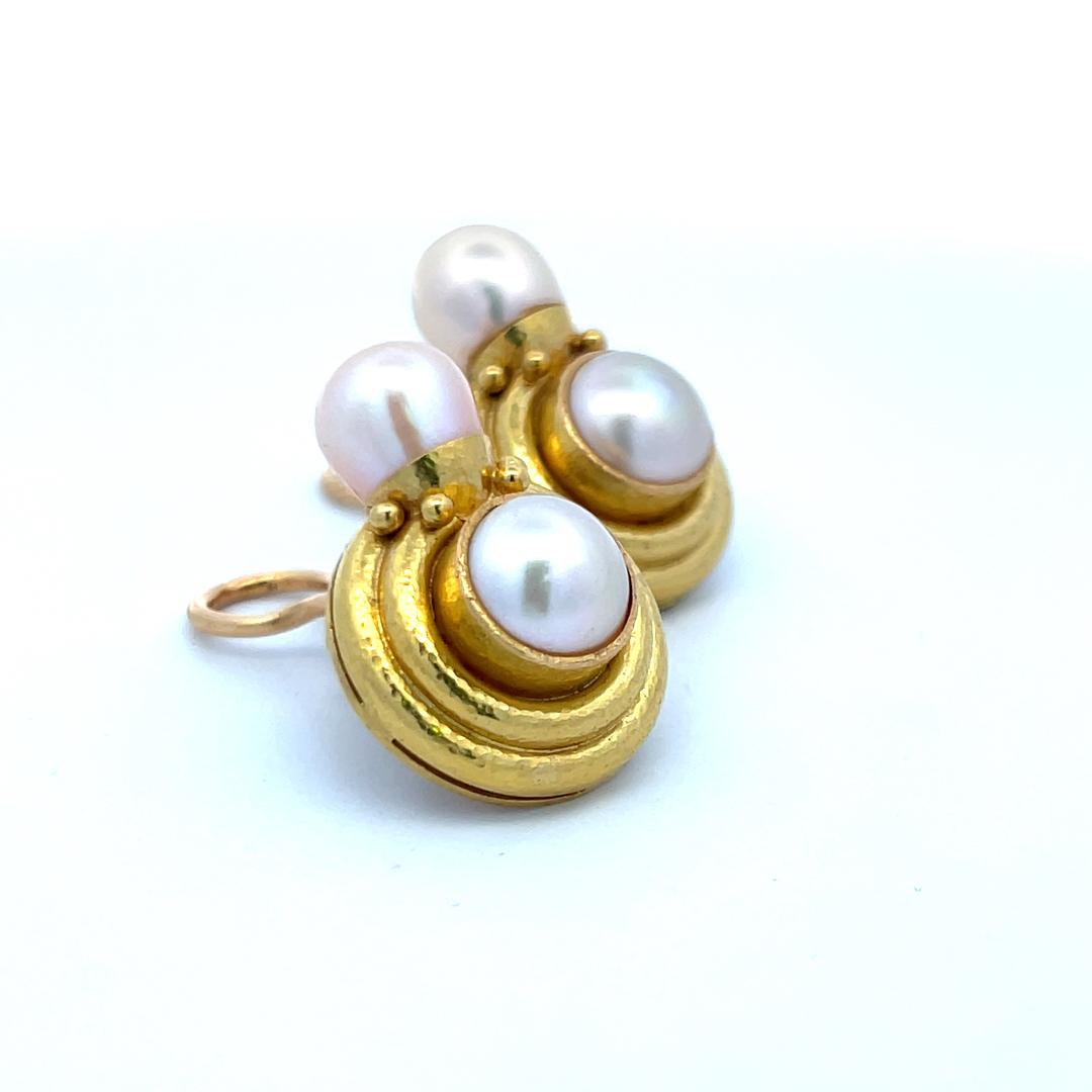 Elizabeth Locke 18K YG Clip On Earrings with Marbe and Cultured Pearls