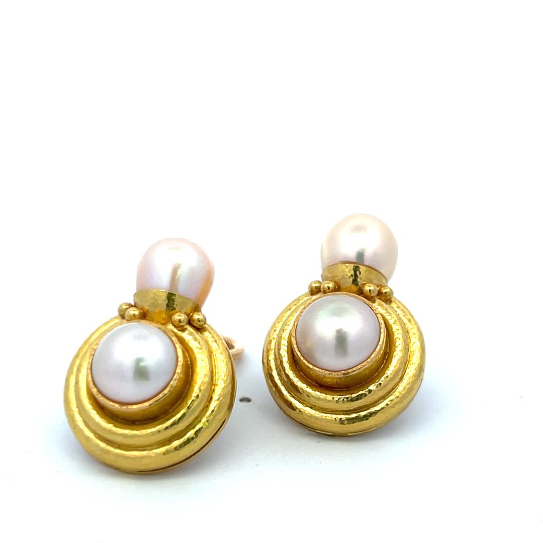 Elizabeth Locke 18K YG Clip On Earrings with Marbe and Cultured Pearls