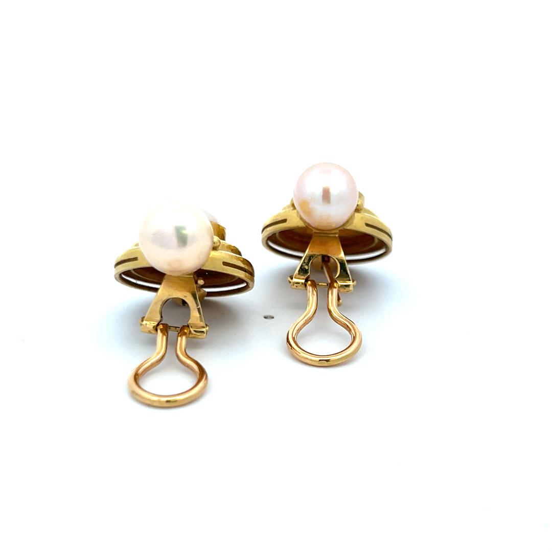 Elizabeth Locke 18K YG Clip On Earrings with Marbe and Cultured Pearls