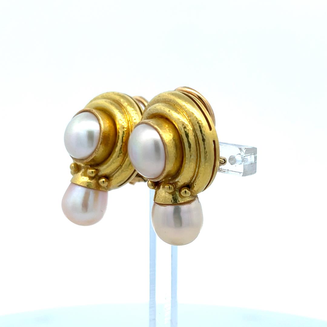 Elizabeth Locke 18K YG Clip On Earrings with Marbe and Cultured Pearls