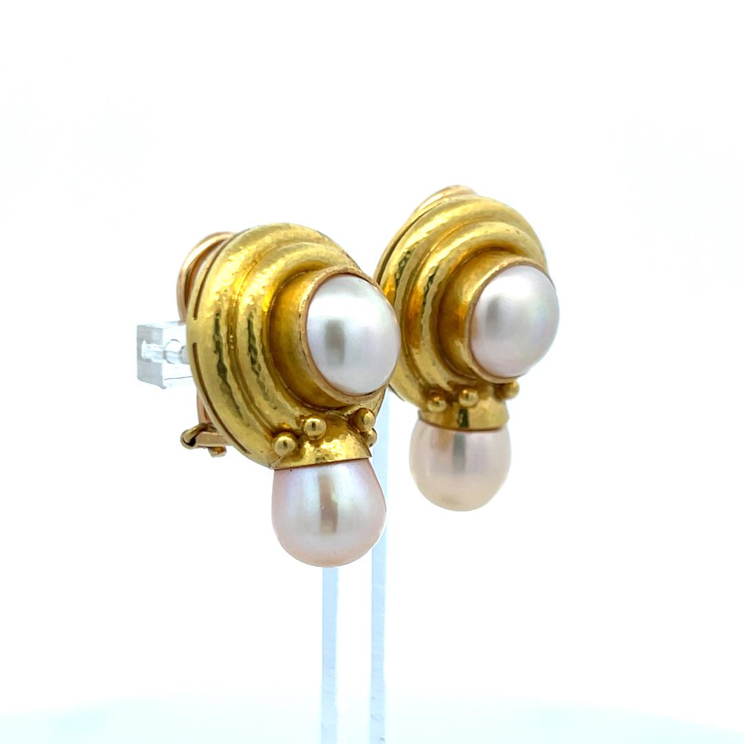 Elizabeth Locke 18K YG Clip On Earrings with Marbe and Cultured Pearls