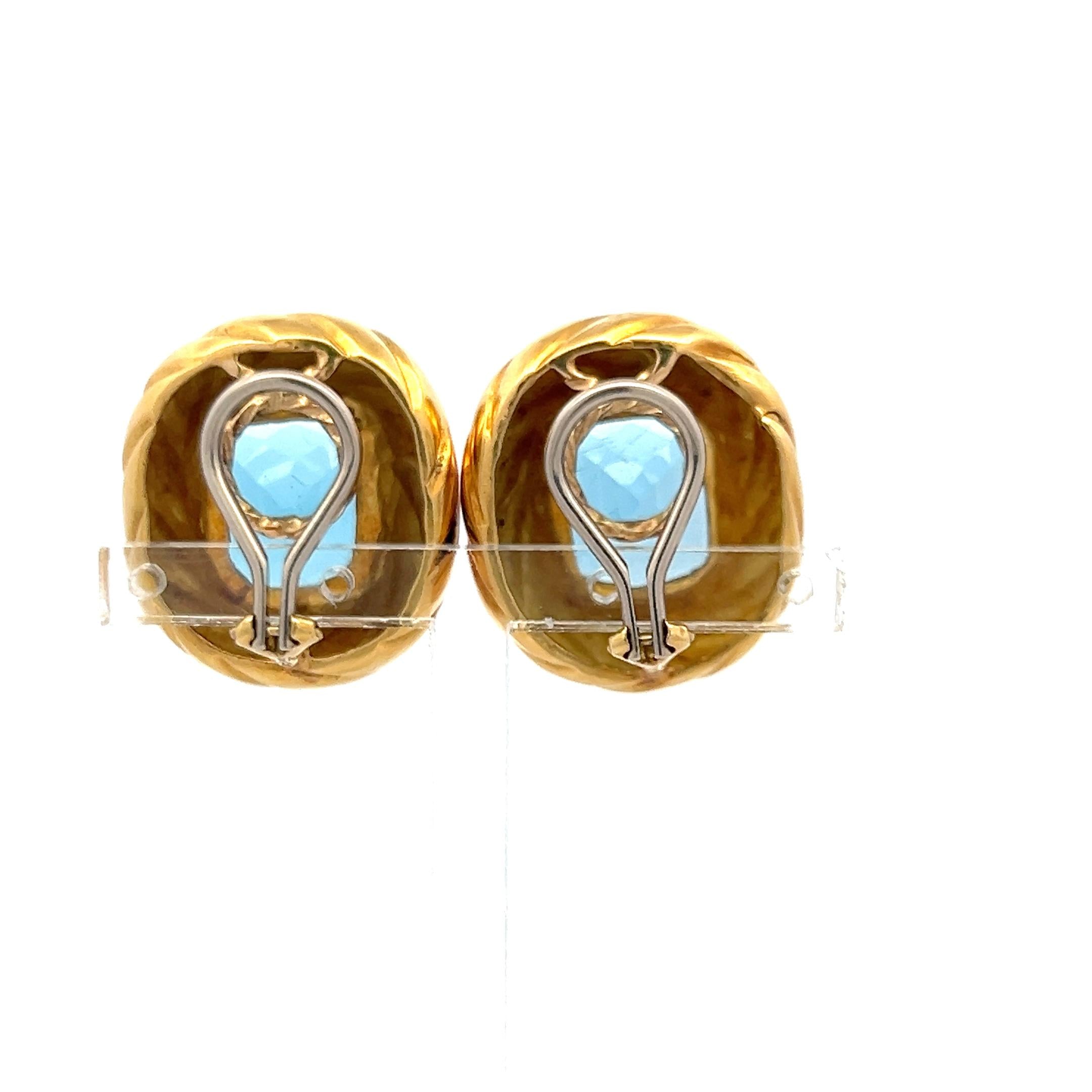 Vintage 18 Karat Yellow Gold Clip-On Earrings with 19.75 Carat Blue Topaz