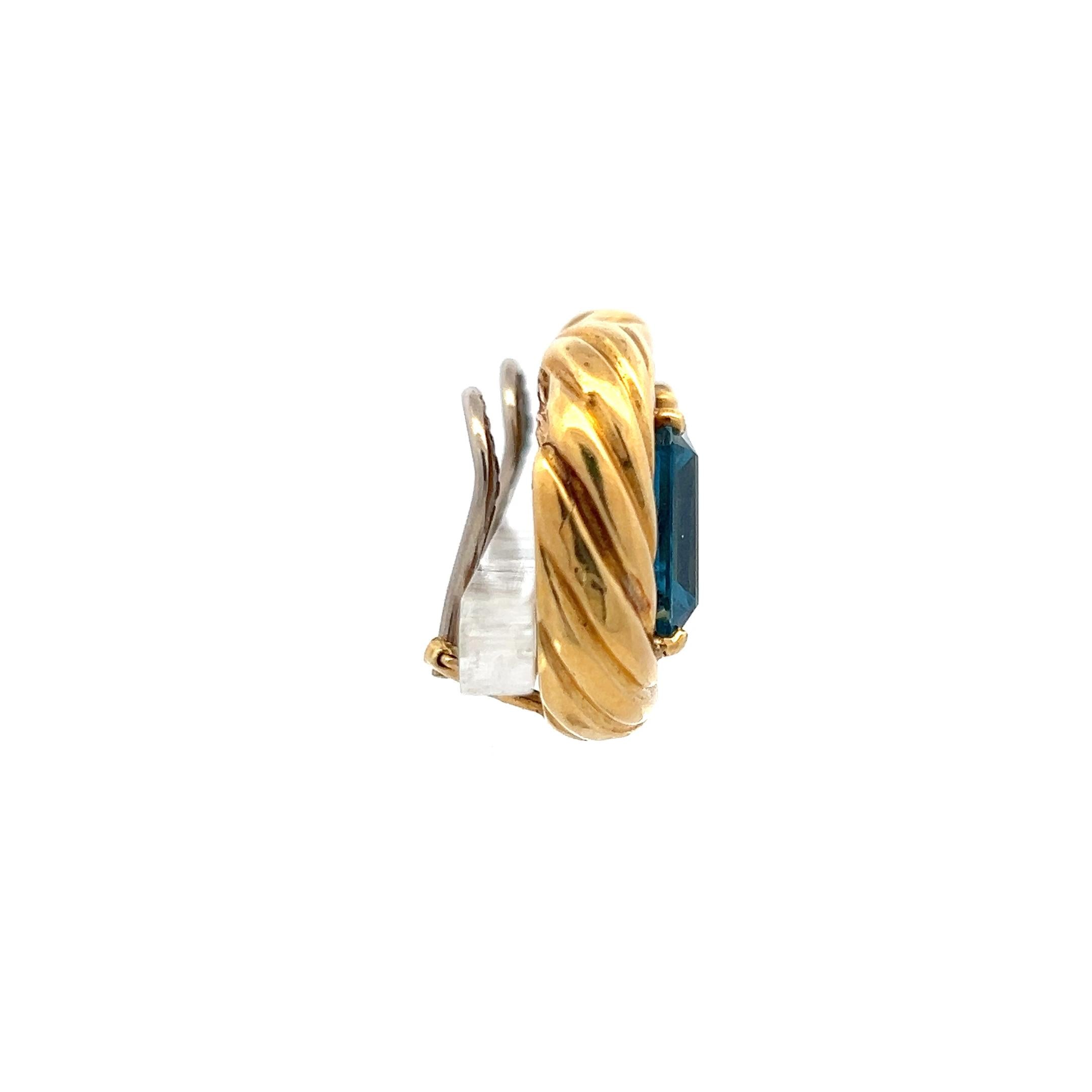 Vintage 18 Karat Yellow Gold Clip-On Earrings with 19.75 Carat Blue Topaz
