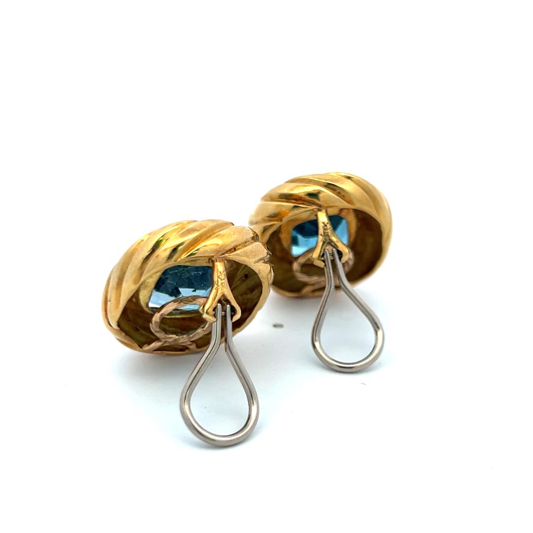 Vintage 18 Karat Yellow Gold Clip-On Earrings with 19.75 Carat Blue Topaz