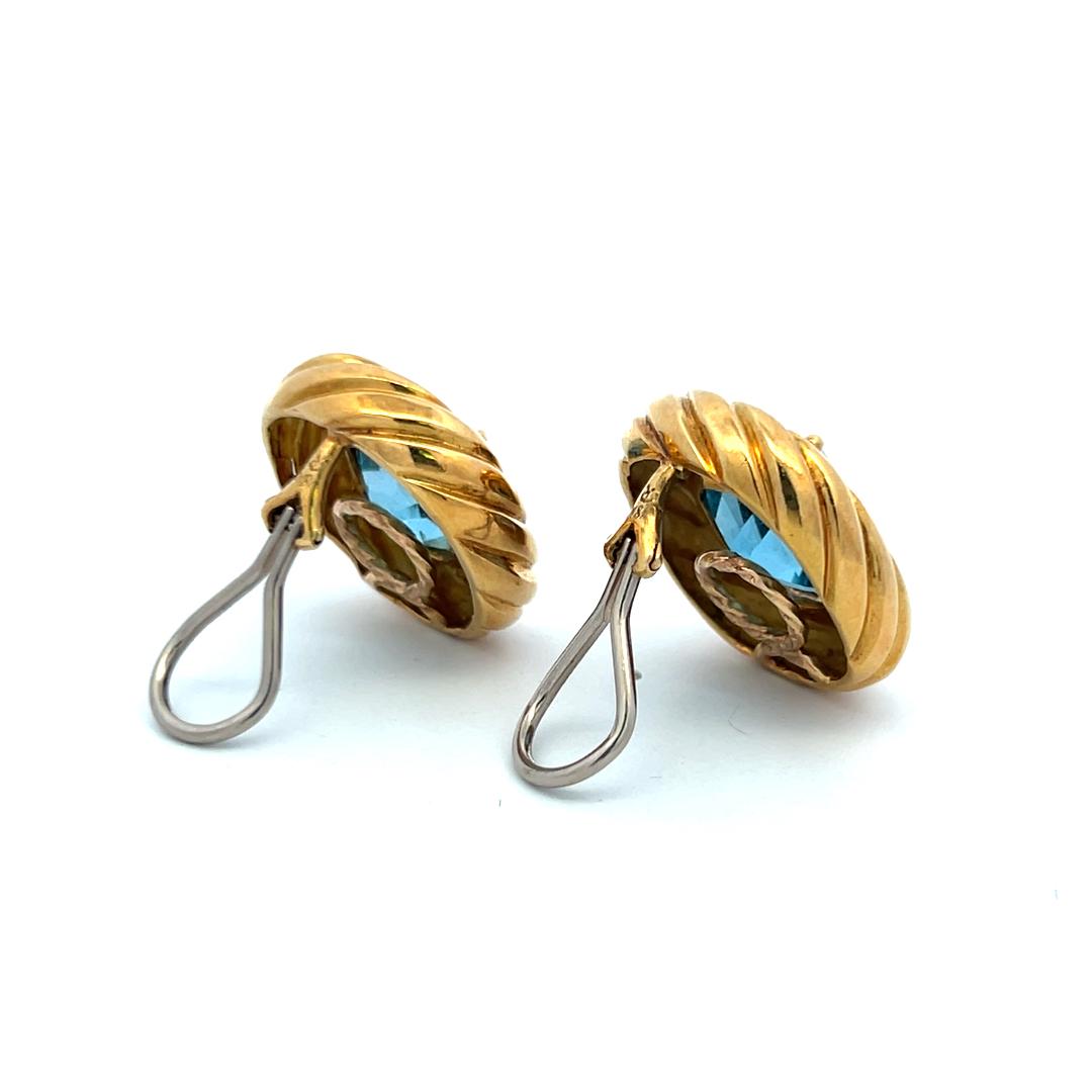 Vintage 18 Karat Yellow Gold Clip-On Earrings with 19.75 Carat Blue Topaz