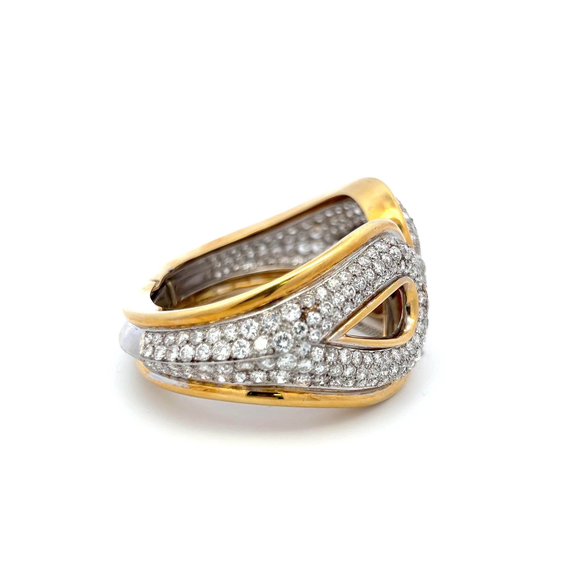 Vintage 18K Two Tone Gold Bangle Bracelet with 20.7 Carat Round G-VS Diamonds